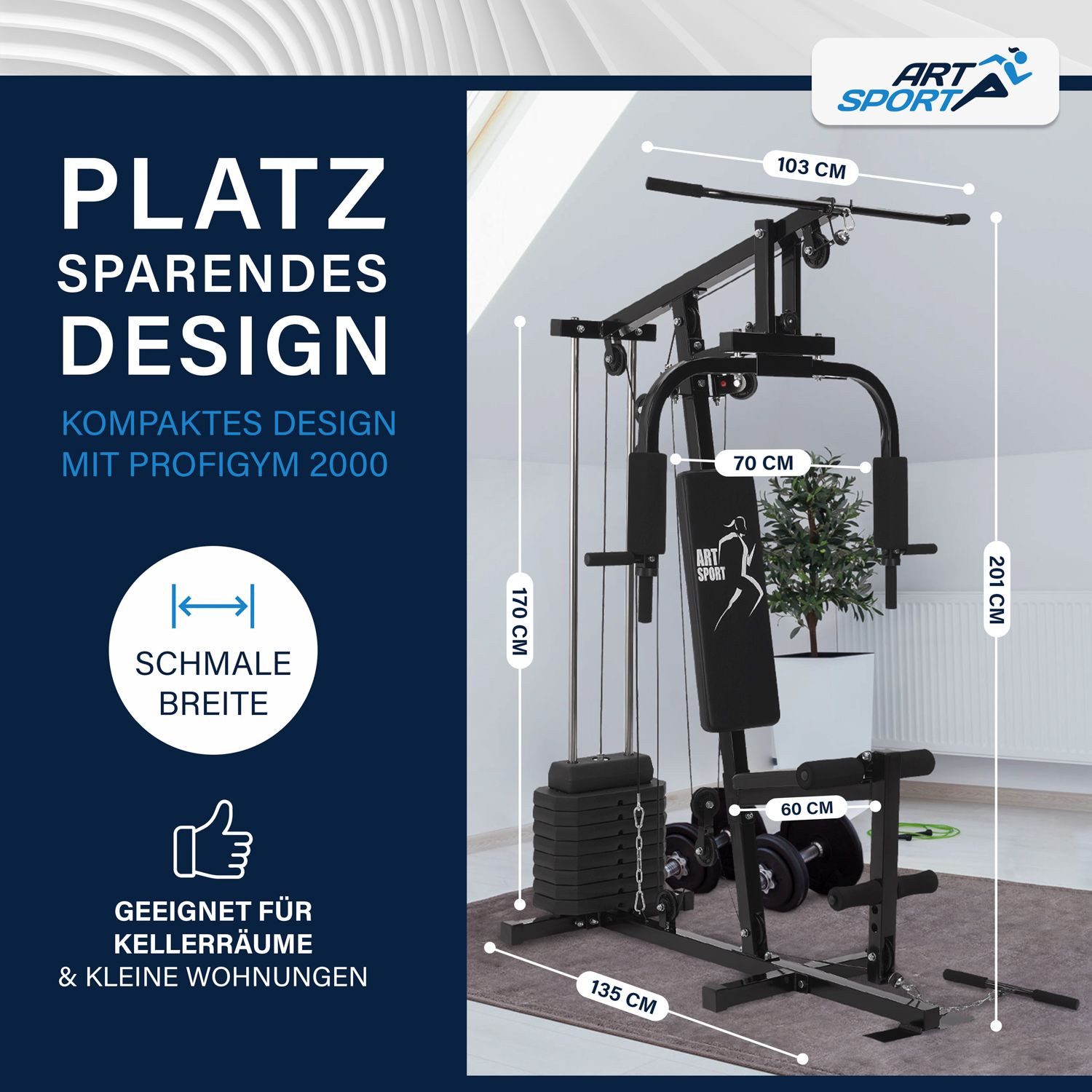 ArtSport Kraftstation ProfiGym 2000, 9 Gewichtsblöcke, insgesamt 40 kg, Butterflystange, Latzug, Bizepsseilzug und mehr