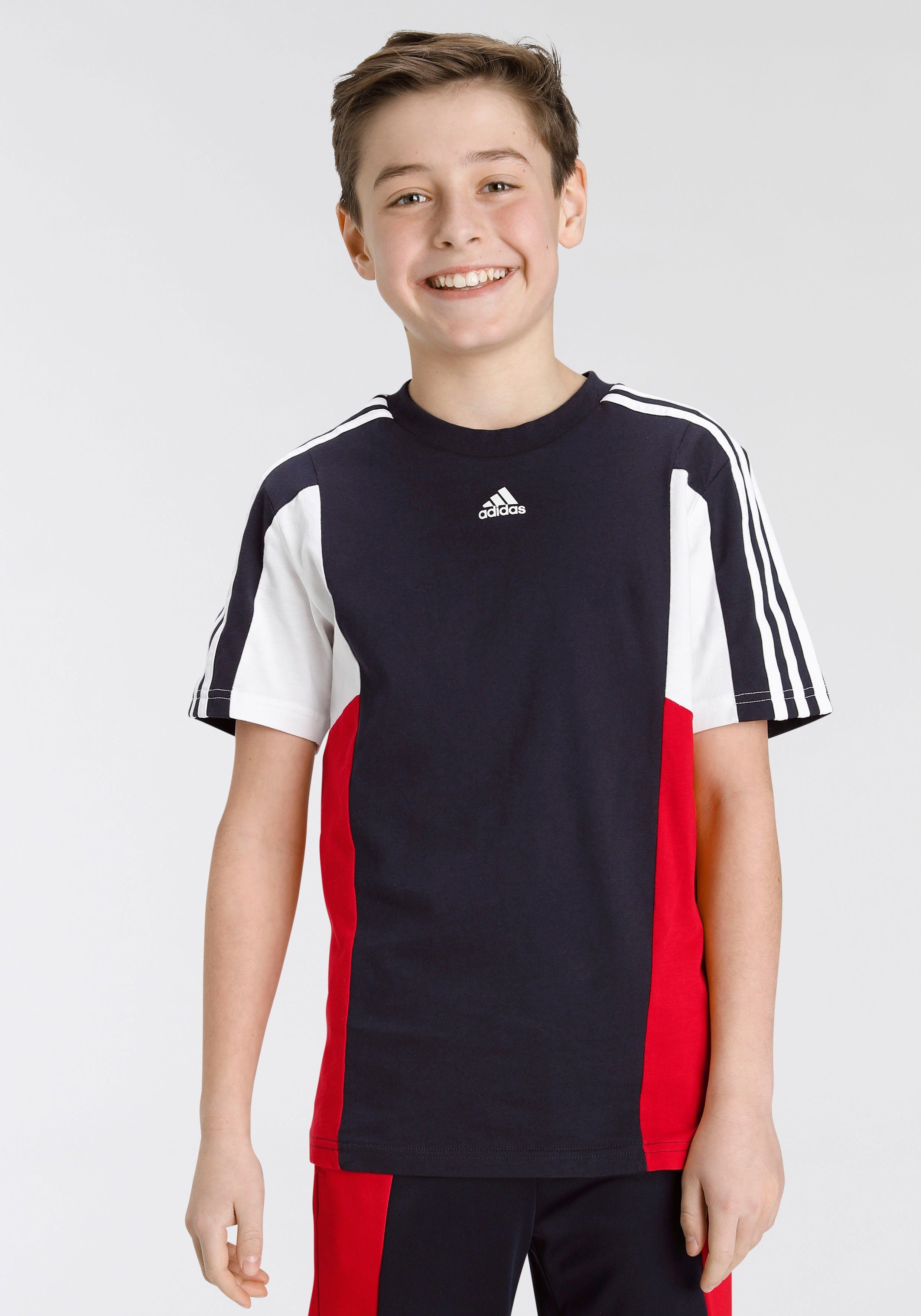 adidas Sportswear T-Shirt COLORBLOCK 3-STREIFEN REGULAR FIT Legend Ink / Better Scarlet / White | Sport-T-Shirts