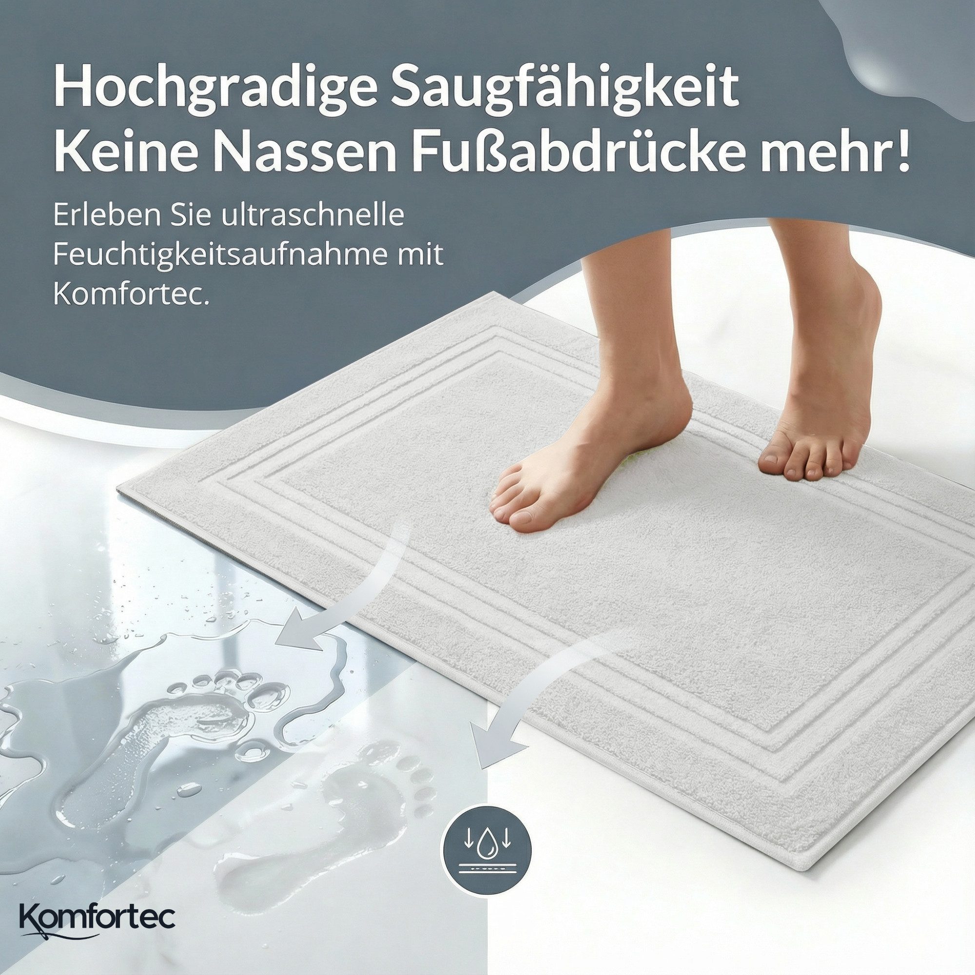 Komfortec Badematte Badvorleger aus 100% Baumwolle, 50x70 cm Duschvorleger, Waschbar Duschmatte, Frottee, Rechteckig, 600 g/m², 2er Set, Saugfähig & Schnelltroc – Bild 3 von 5