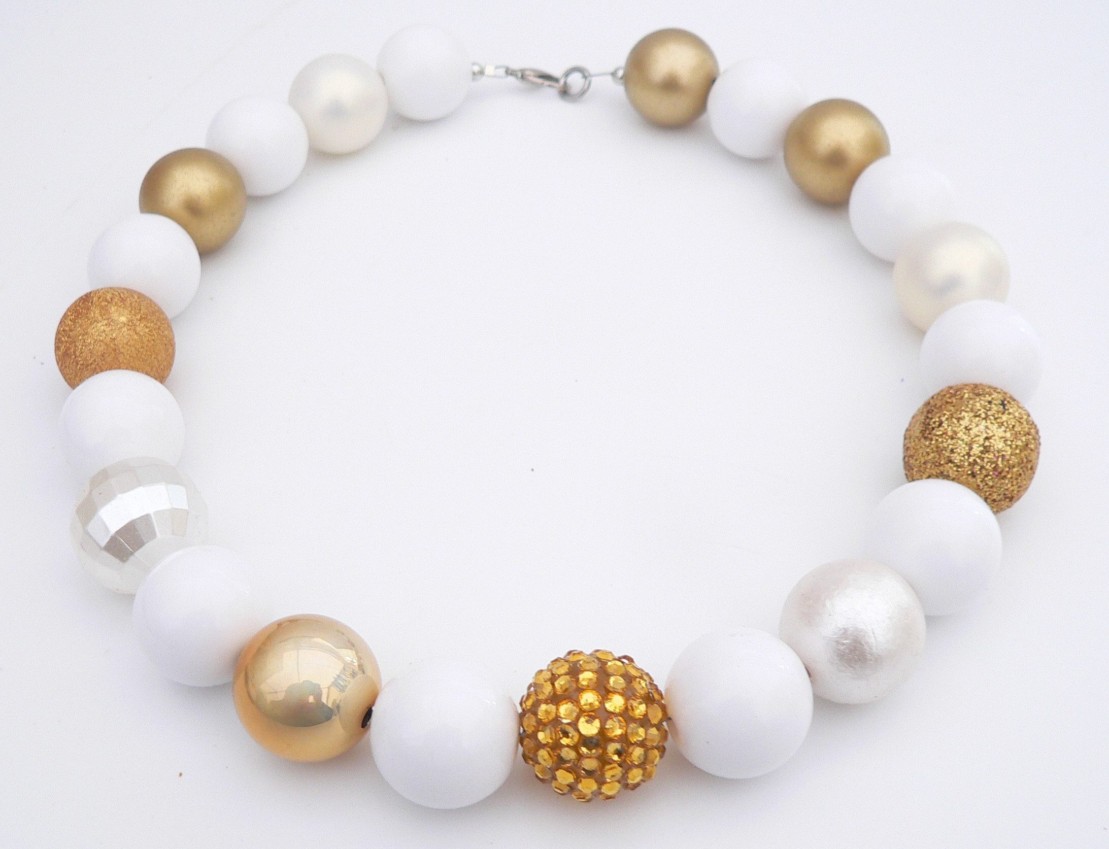 traumschmuck Statementkette 247k Halskette Statement Perlenmix 19/20mm weiß creme (inkl Schmuckbox), handgefertigt, Made in Germany