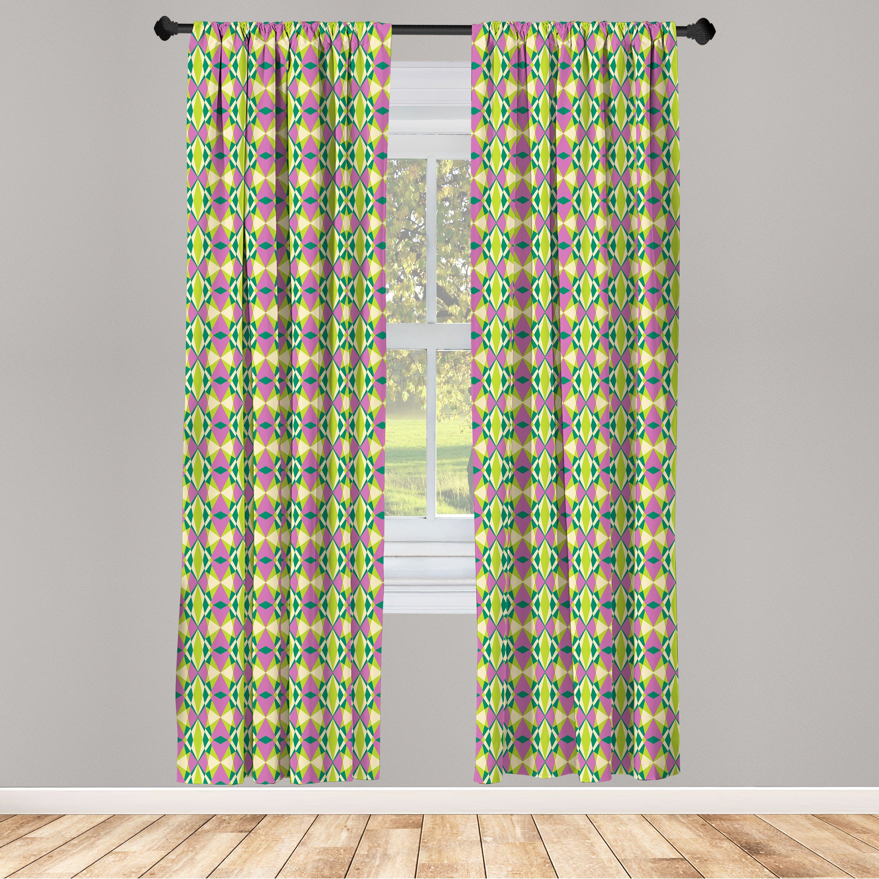 Gardine Vorhang für Wohnzimmer Schlafzimmer Dekor, Abakuhaus, Microfaser, Geometrisch Mosaik Polygonal Motive