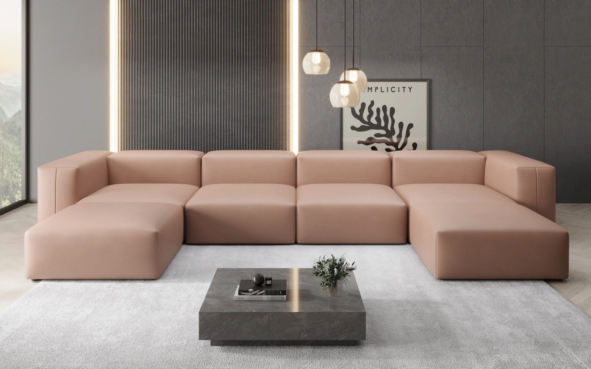 Luxusbetten24 Wohnlandschaft Designer U Sofa Snug, aus echtem Leder