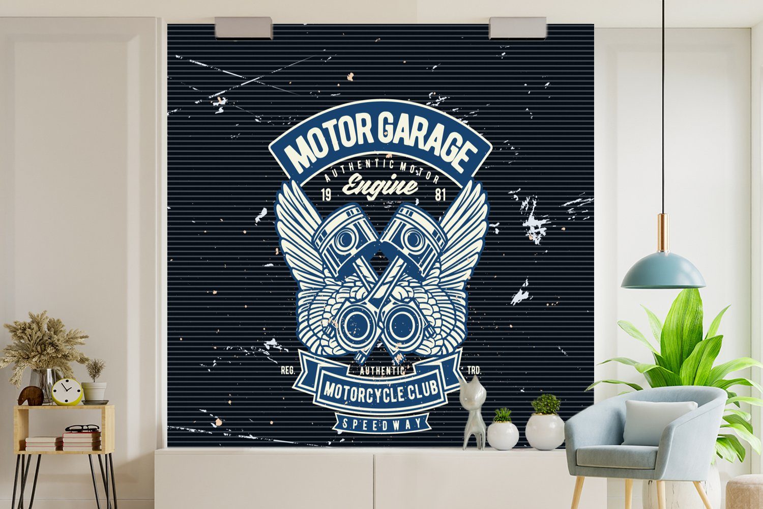 oder - Motorrad für Wandtapete Vinyl Mancave Fototapete Schlafzimmer, bedruckt, St), Wohnzimmer - (5 - MuchoWow Auto Matt, Oldtimer, Tapete