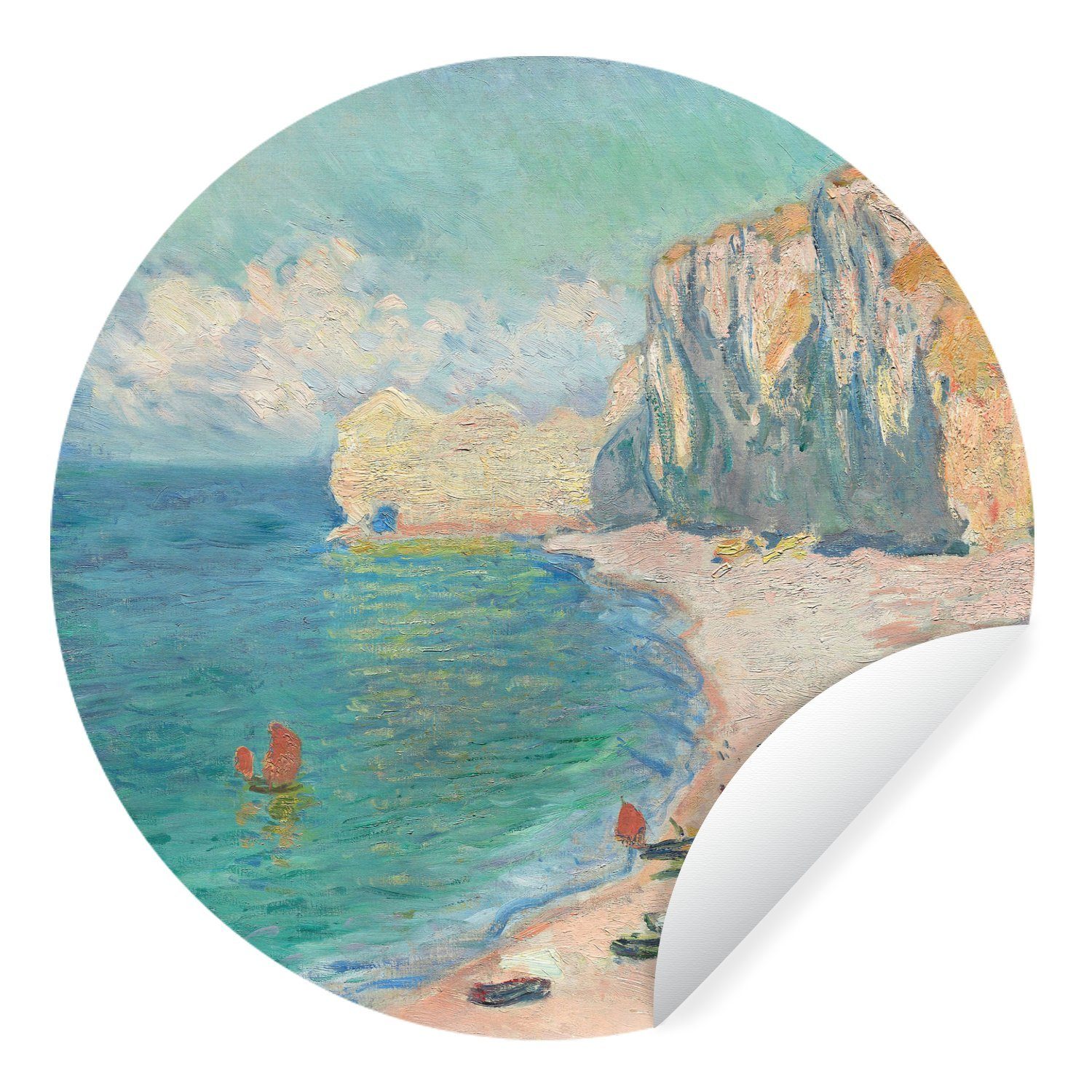 MuchoWow Wandsticker Der Strand und die Falaise d'Amont - Gemälde von Claude Monet (1 St), Tapetenkreis für Kinderzimmer, Tapetenaufkleber, Rund, Wohnzimmer