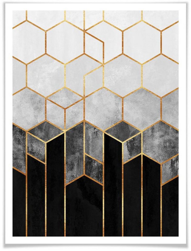 Wall-Art Poster Hexagon Schwarz Grau, Schriftzug (1 St)