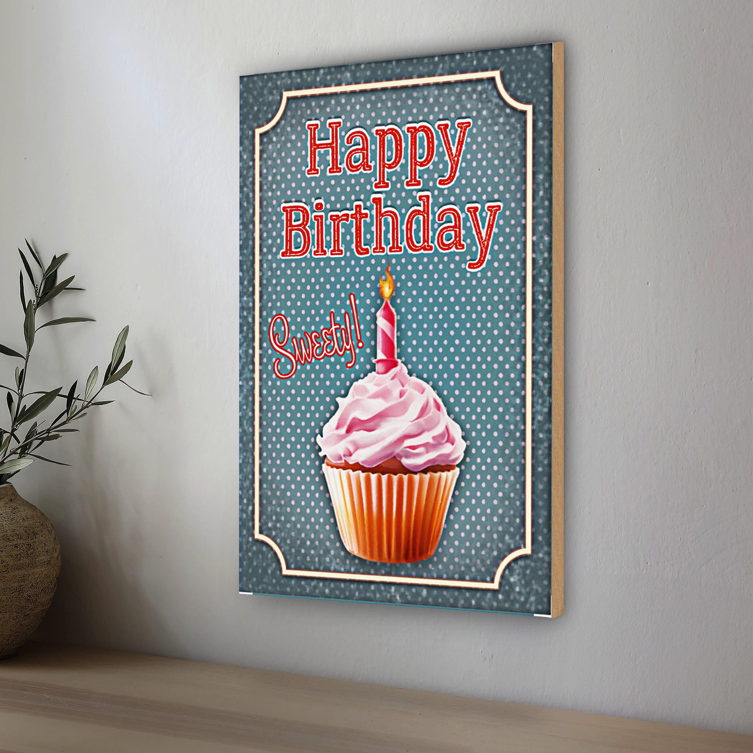 Roomando Holzbild Spruch 30x40cm Happy Birthday sweety! Kerze