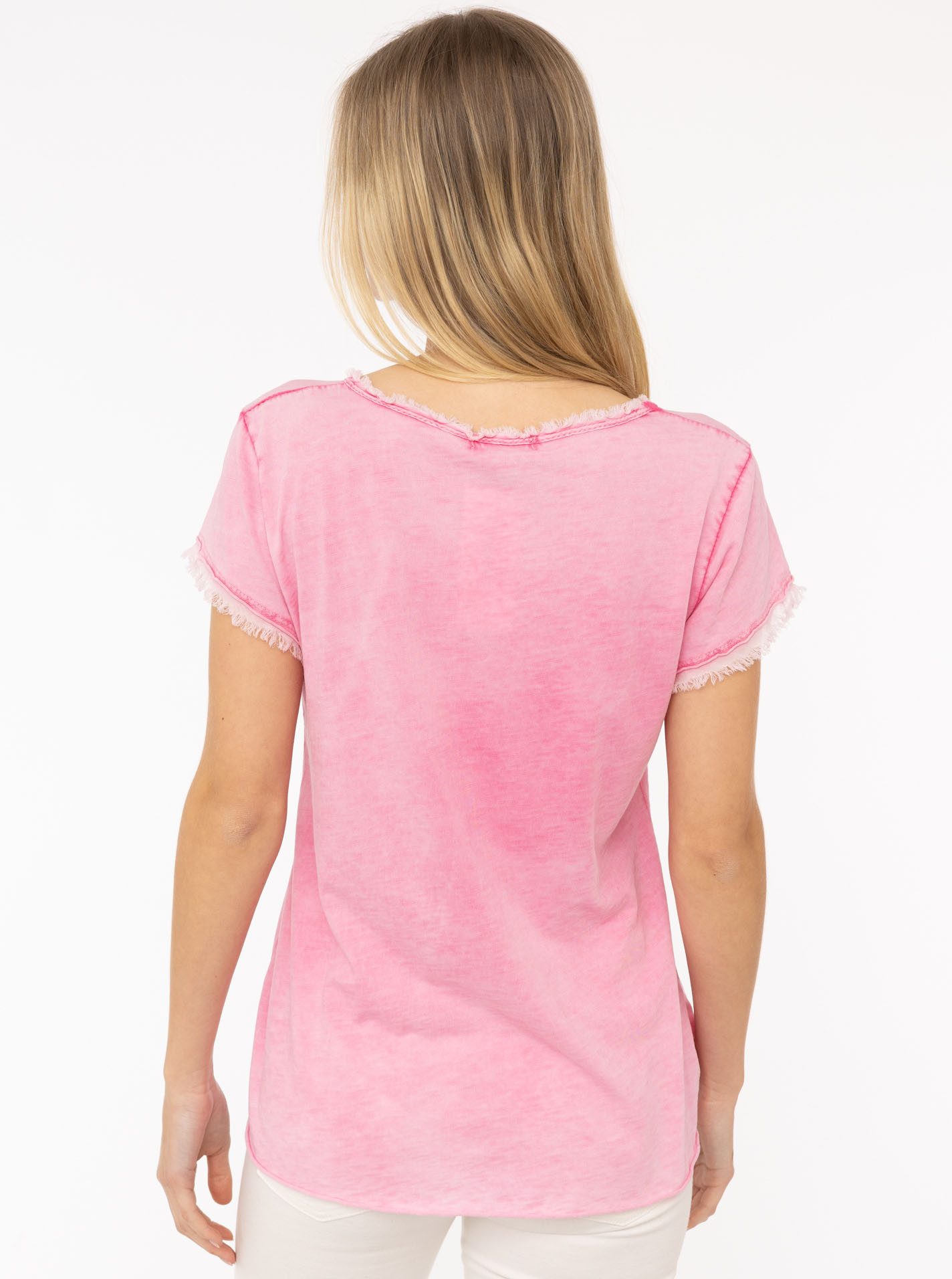 Zwillingsherz T-Shirt "Positive Mind" V-Ausschnitt, Kurzarm, Used-Look, Baumwolle, ausgefranste Kanten