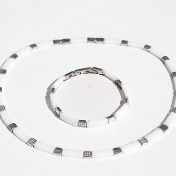 ELLAWIL Collier Collier und Armband aus Keramik und Edelstahl weiß/silber (Kettenlänge 48 cm, Armbandlänge 20cm), inklusive Geschenkschachtel