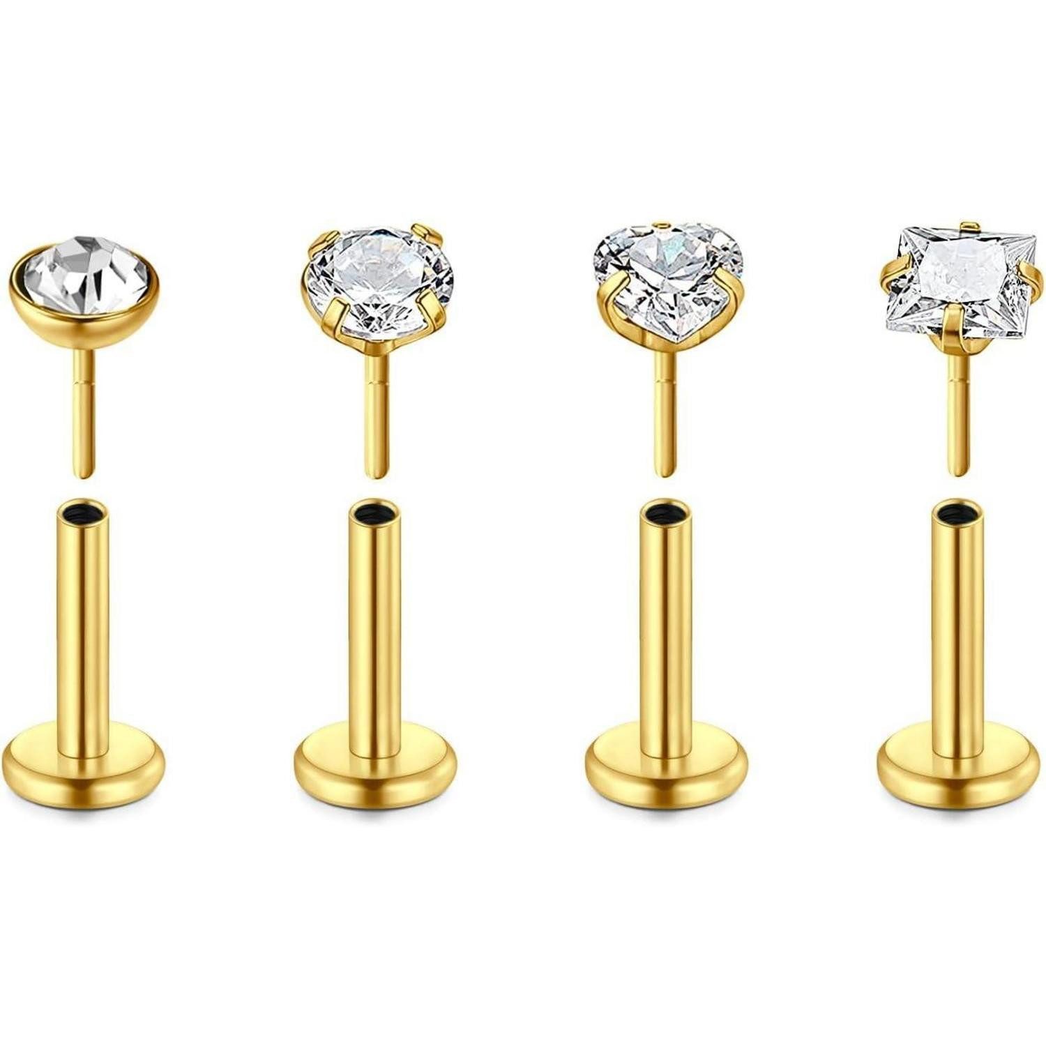 Piercing-Set Lippenpiercing 16G Labret Chirurgenstahl 6mm 8mm 10mm 1.2*6mm-gold