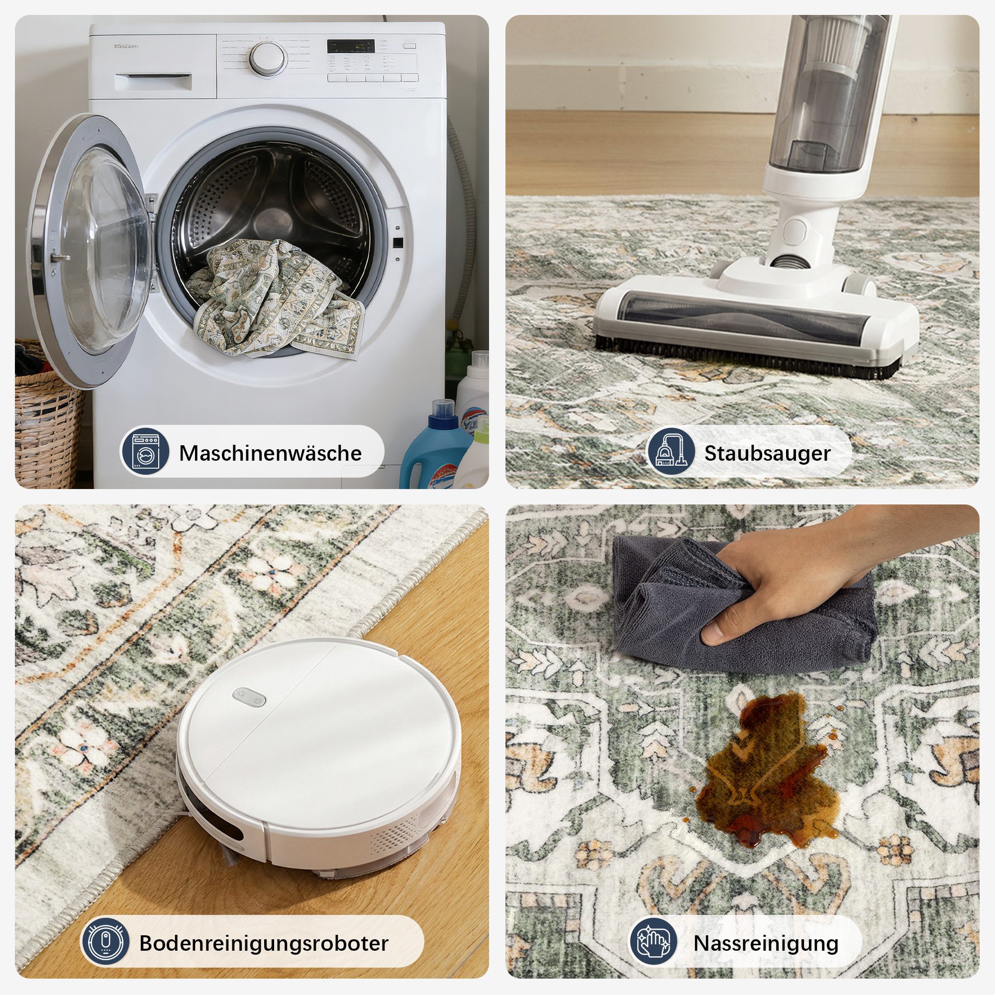 Klyvvo Teppich Vintage Kurzflor Teppich, weich & rutschfest, waschbar, Rechteckig, 80x150 cm – Küchenteppich, Schlafzimmerteppich