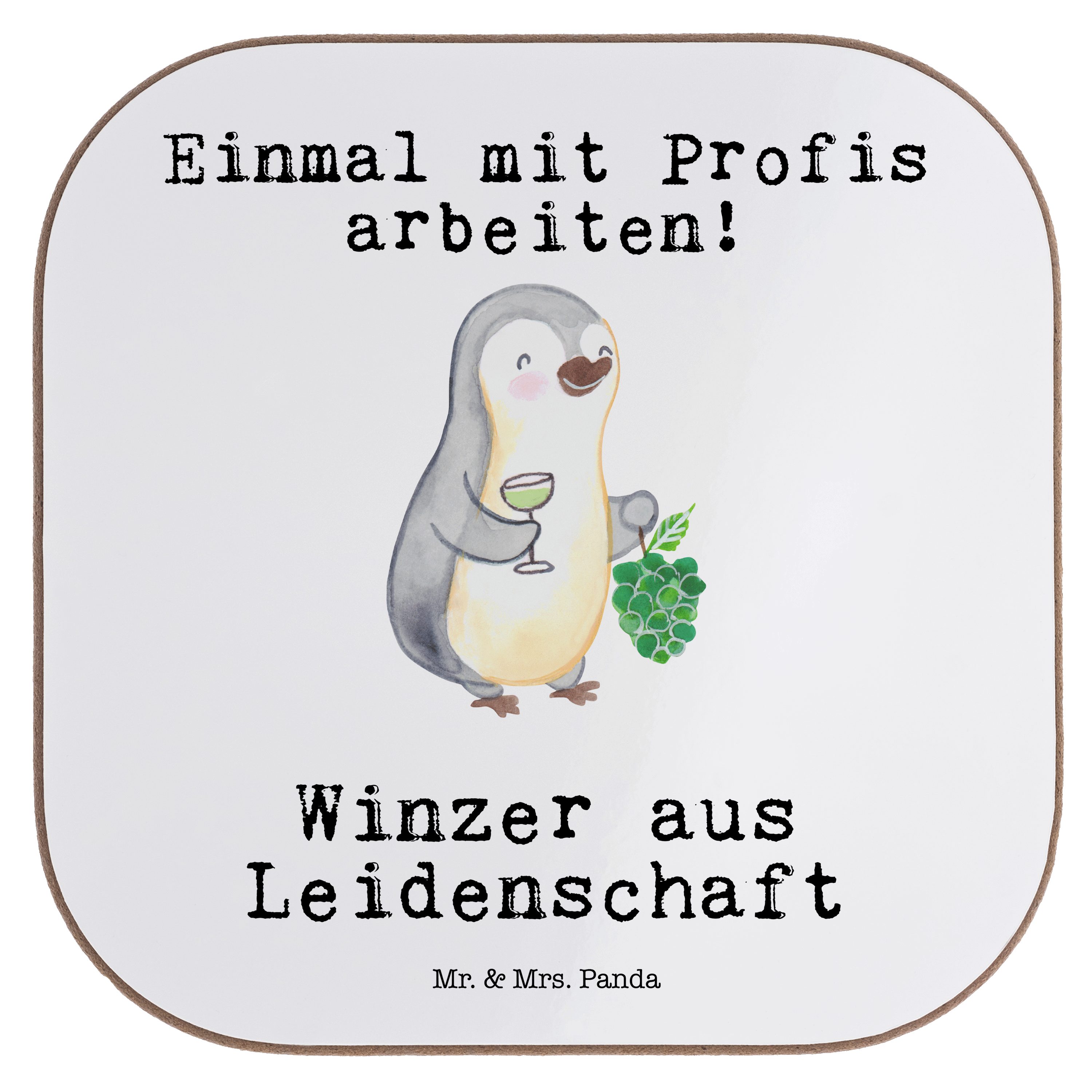 Mr. & Mrs. Panda Getränkeuntersetzer Winzer aus Leidenschaft - Weiß - Geschenk, Jubiläum, Getränkeunterset, 1-tlg.