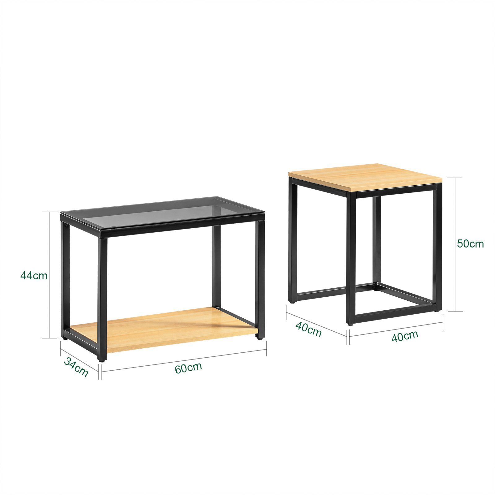 2-teilig 2er Satztisch Couchtisch Beistelltisch Set natur/schwarz FBT42/FBT35, SoBuy Satztisch Sofatisch