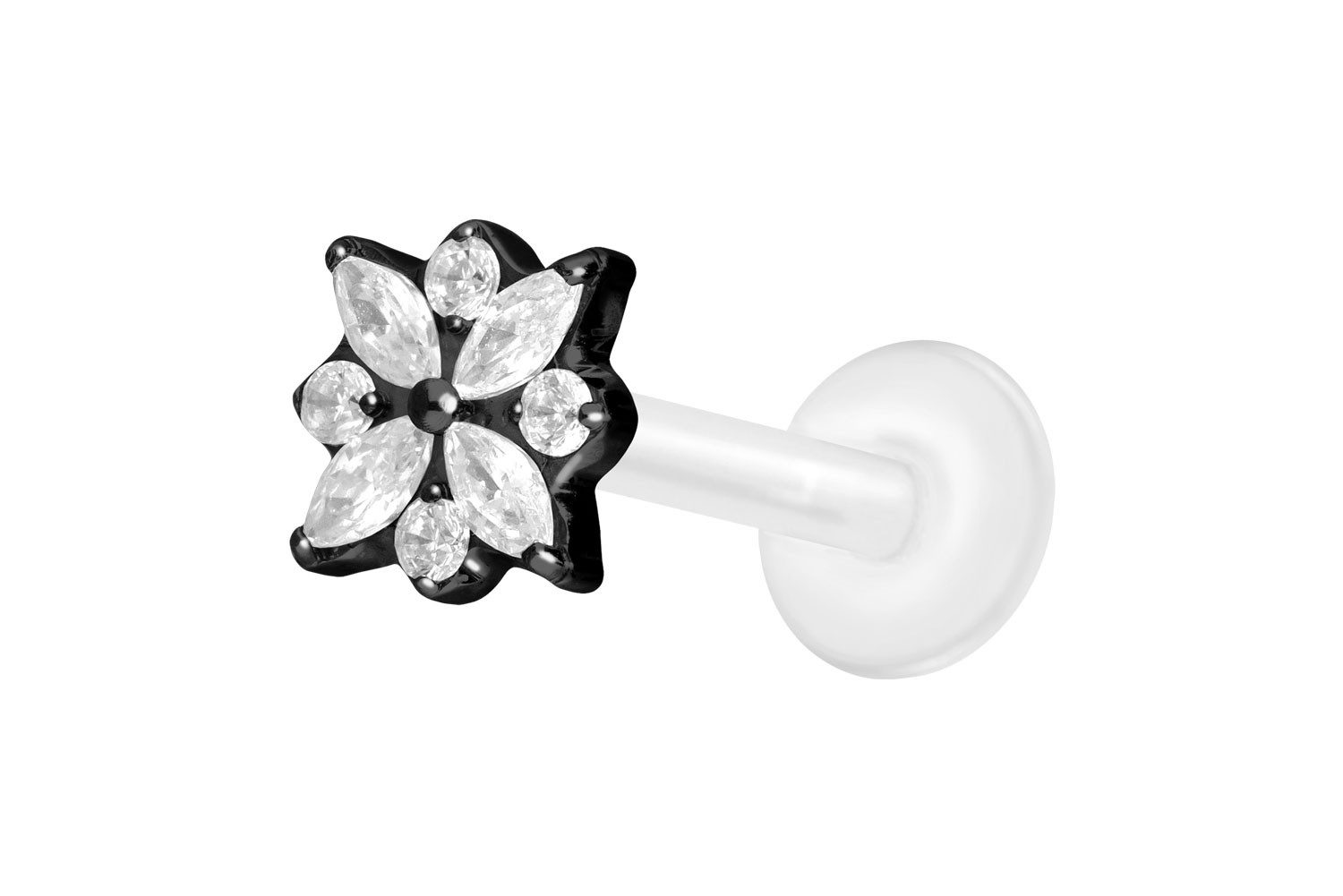 PIERCINGLINE Piercing-Set PTFE Labret mit Innengewinde + Titan-Aufsatz KRISTALLBLUME (Labrets, 1-tlg)