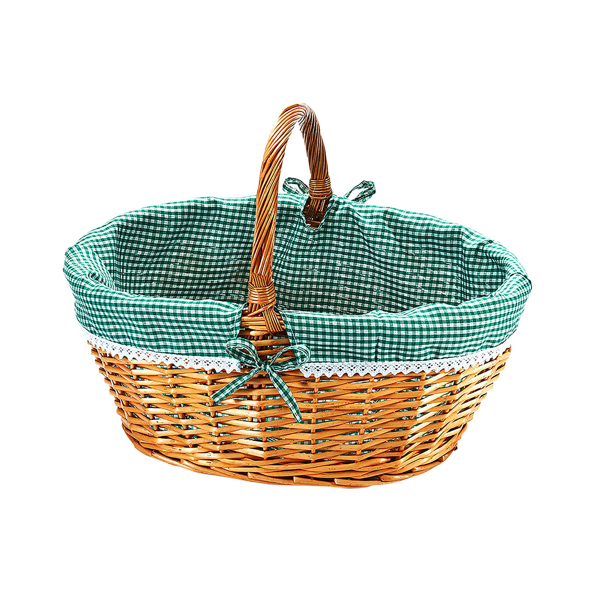 Kobolo Einkaufskorb Weidenkorb - Textil grün kariert - 45x34x20 cm, 22 l günstig online kaufen