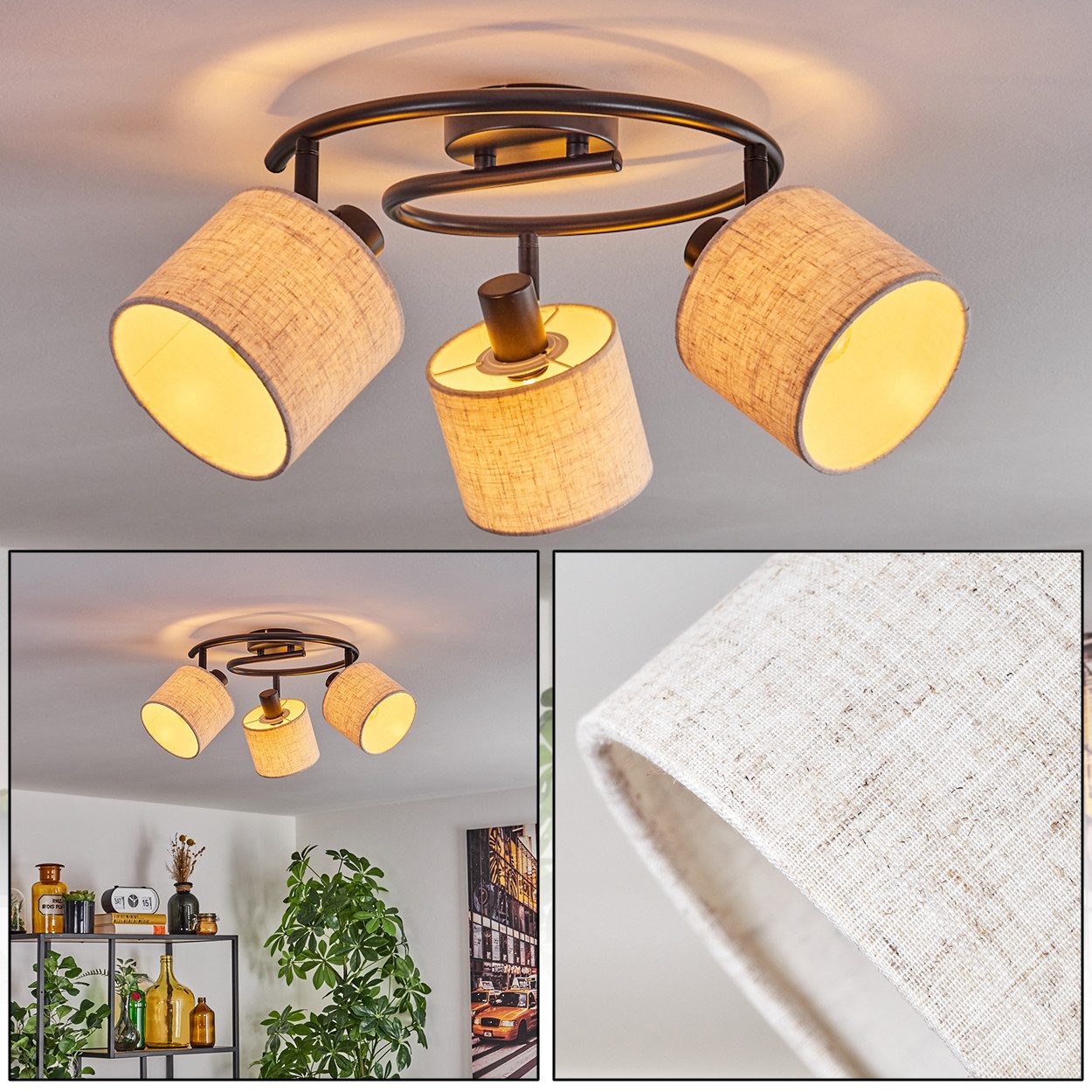 hofstein Deckenleuchte moderne Deckenlampe aus Metall/Leinen/Stoff in Schwa günstig online kaufen