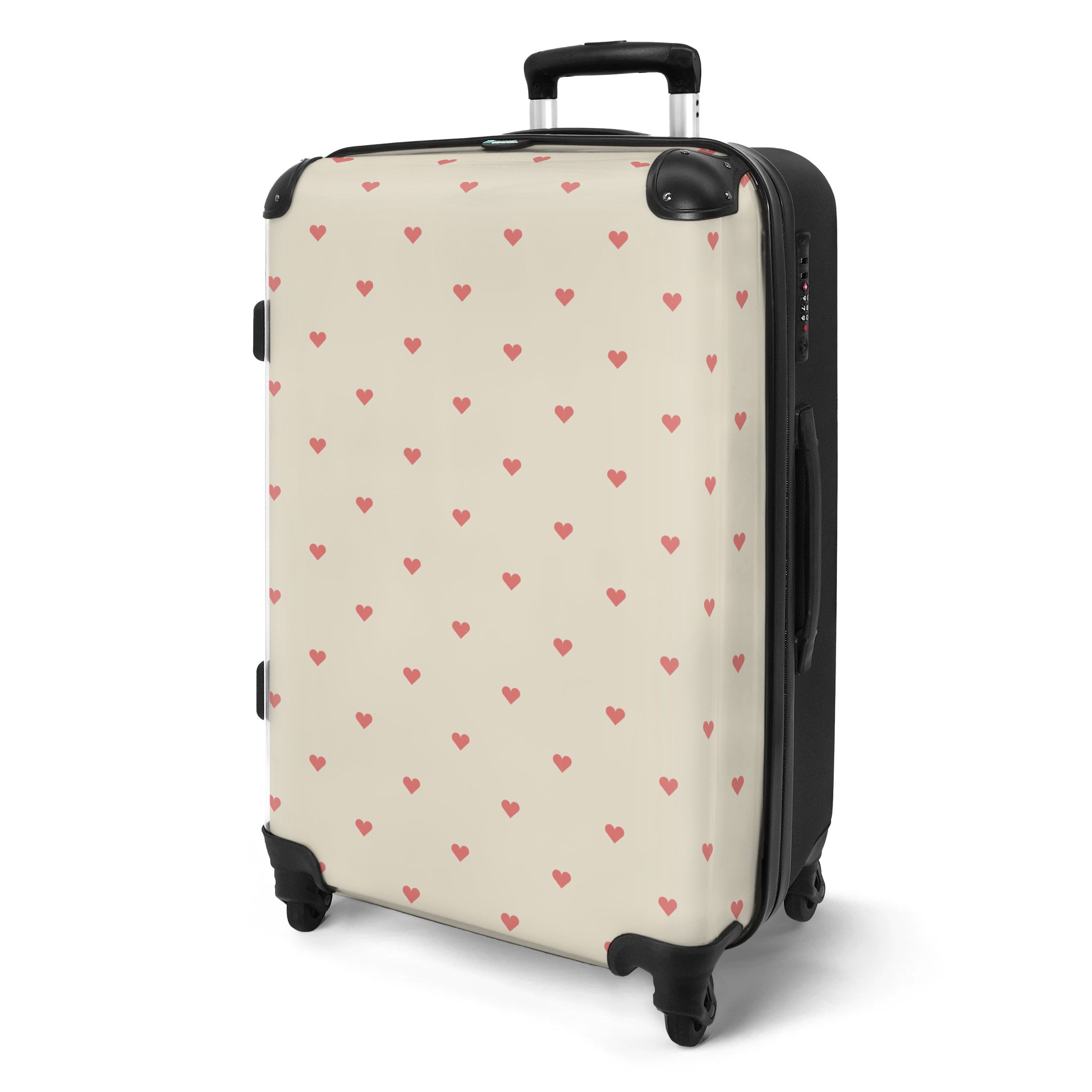 NoBoringSuitcases.com© Kinderkoffer mit leuchtende Räder - Rosa - Herzen - Muster 67 cm - 72 L, 4 Rollen, Koffer Mittelgroß für 20kg, Suitcase für Erwachsene, Reisekoffer