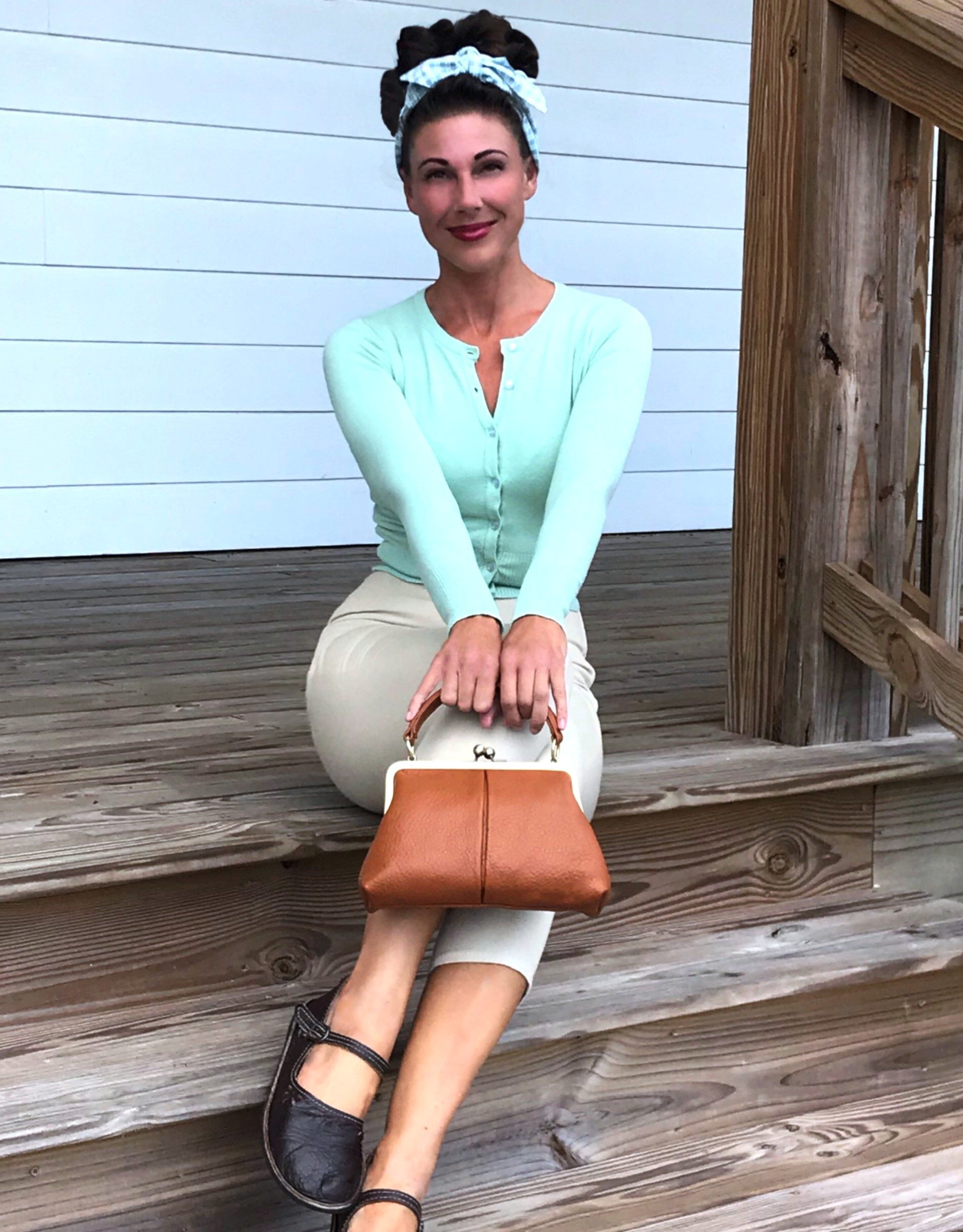 Taschenkinder Handtasche Damen Handtasche Leder "Kleine Olive", Umhängetasche, Vintage Stil., Echtleder Tasche mit Bügelverschluss