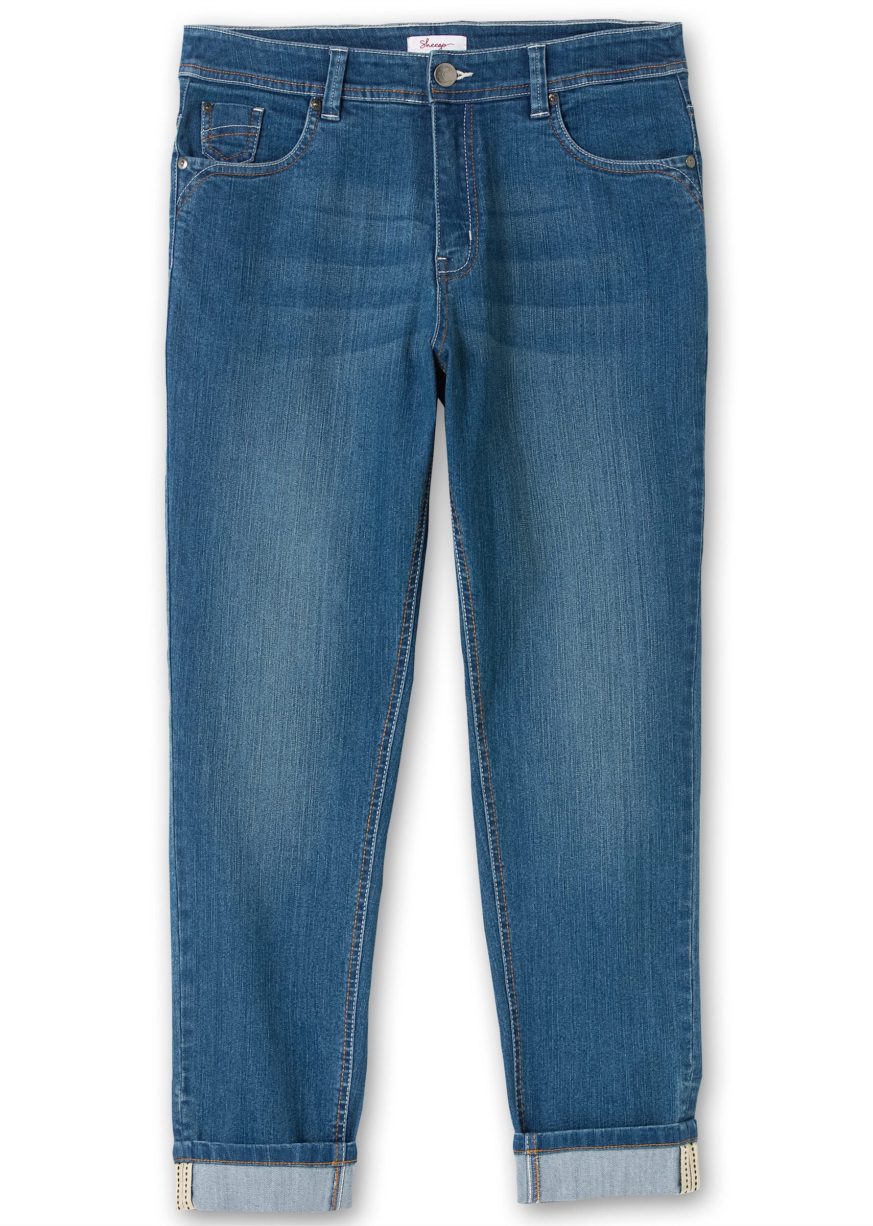 Sheego Bequeme Jeans Stretch-Jeans »Die Schmale« mit zweifarbigen Kontrastnähten – Bild 4 von 5