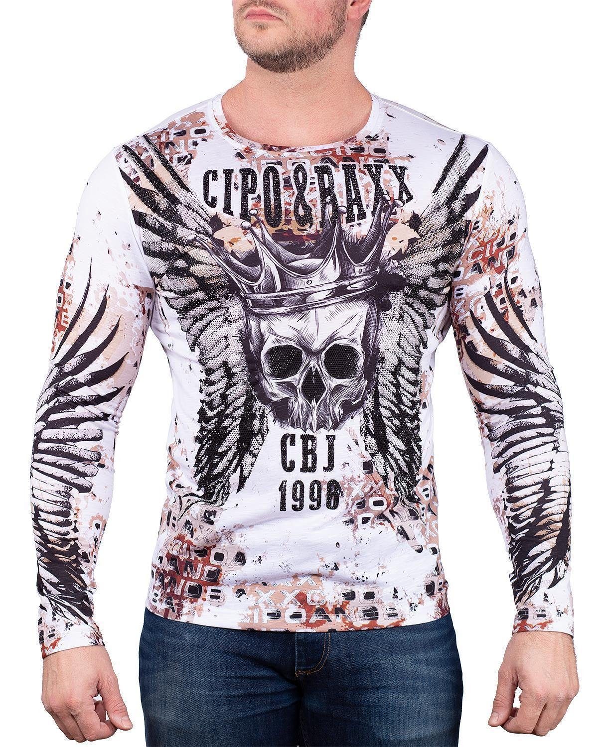 Cipo & Baxx Sweatshirt Herren Longsleeve BA-CL494 (1-tlg) mit Totenkopf und Engelflügeln