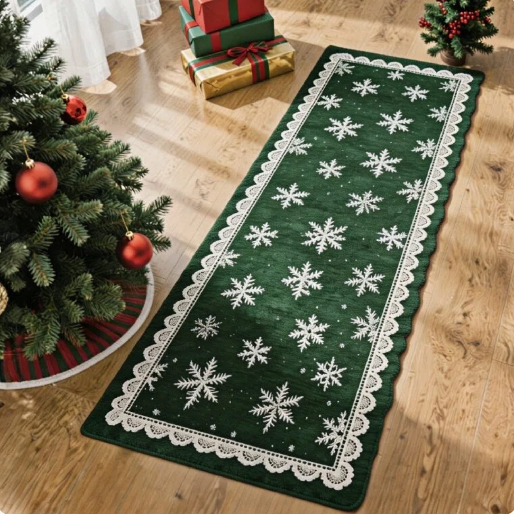 GarveeMore Teppich Weihnachtsteppich mit Spitzenrand, Schneeflocken und Retro-Muster, rechteckig, Höhe: 5 mm