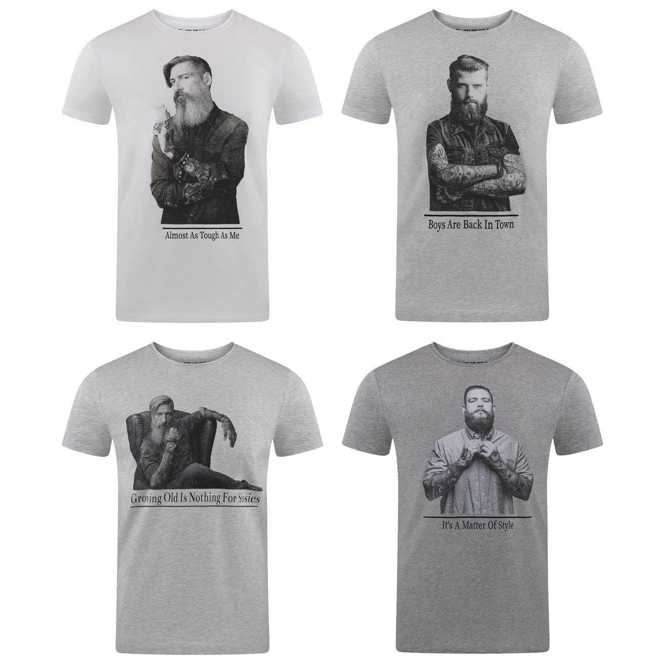 riverso T-Shirt Herren Fotoprintshirt (4-tlg) Shirt mit RIVHarald Farbmix Fit 100% Regular Kurzarm 1 Baumwolle aus Tee Rundhalsausschnitt