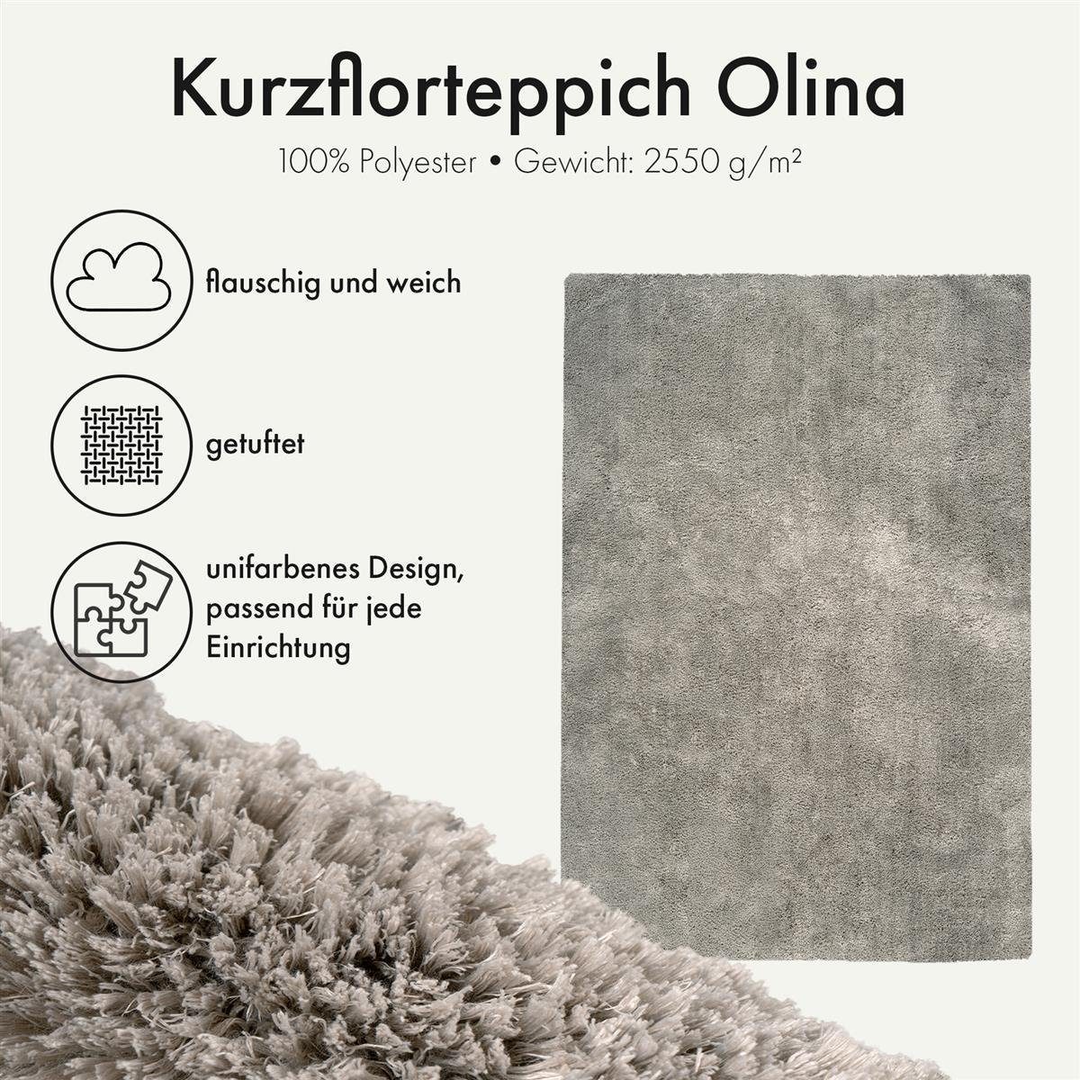 Qiyano Teppich Hochflorteppich Olina 100 Grau günstig online kaufen