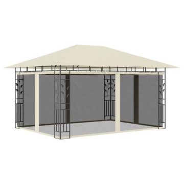 vidaXL Partyzelt Pavillon mit Moskitonetz & LED-Lichterkette 4x3x2,73m Cremeweiß