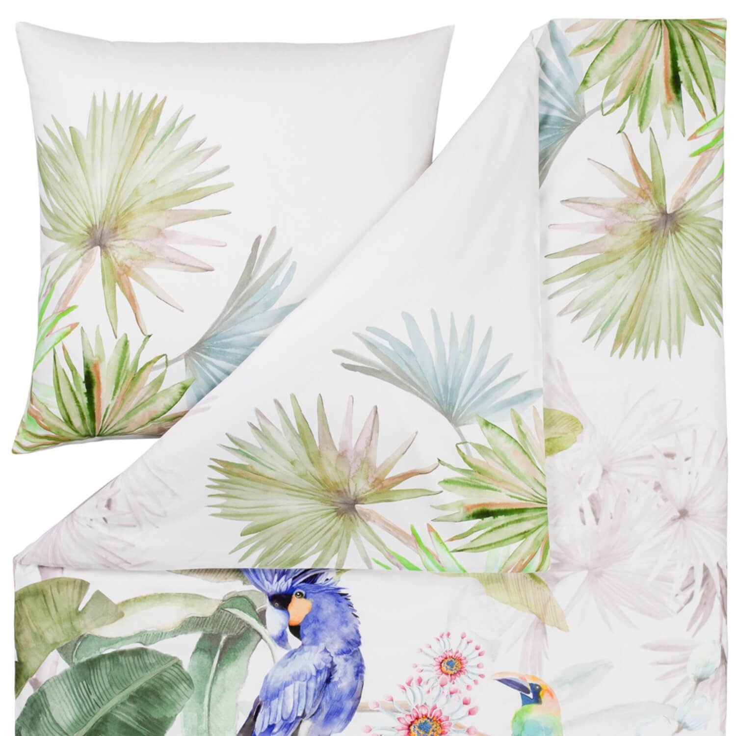 Estella Bettwäsche Jungle 4744 985 Multicolor, Mako-Satin, 2 teilig, Vögel, günstig online kaufen