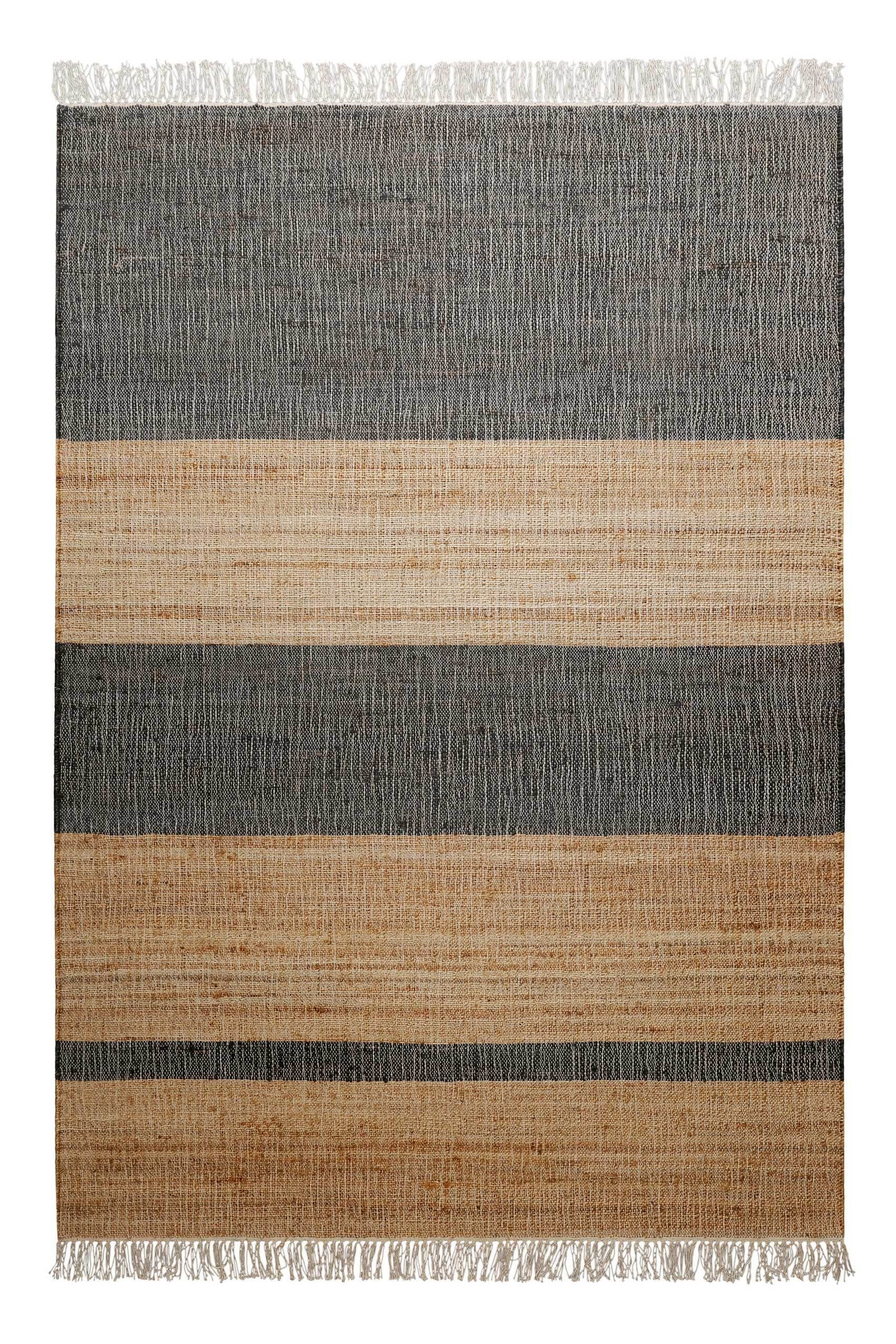 Teppich Vante, Green Looop, rechteckig, Höhe: 4 mm, handgewebt aus Jute mit Baumwolle, Fransen, Streifen grau, braun