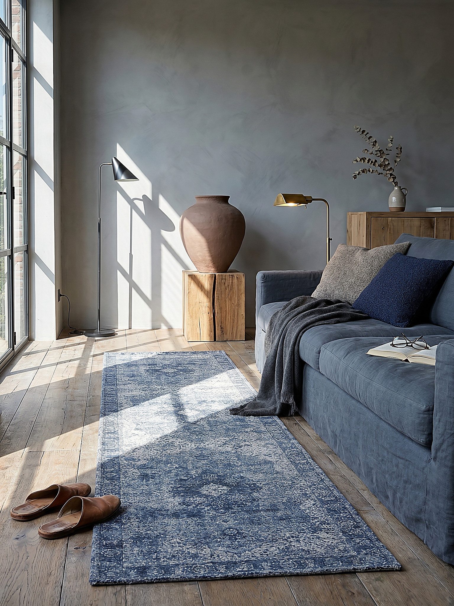 KADIMA DESIGN Teppich COQUET Läufer Vintage Boho Küche Flur Diele klassisch 60x230 Blau, Läufer, Höhe: 4 mm, Acryl-Mischung, rutschfest, farbenfroh, strapazierfähig, Wohnzimmer