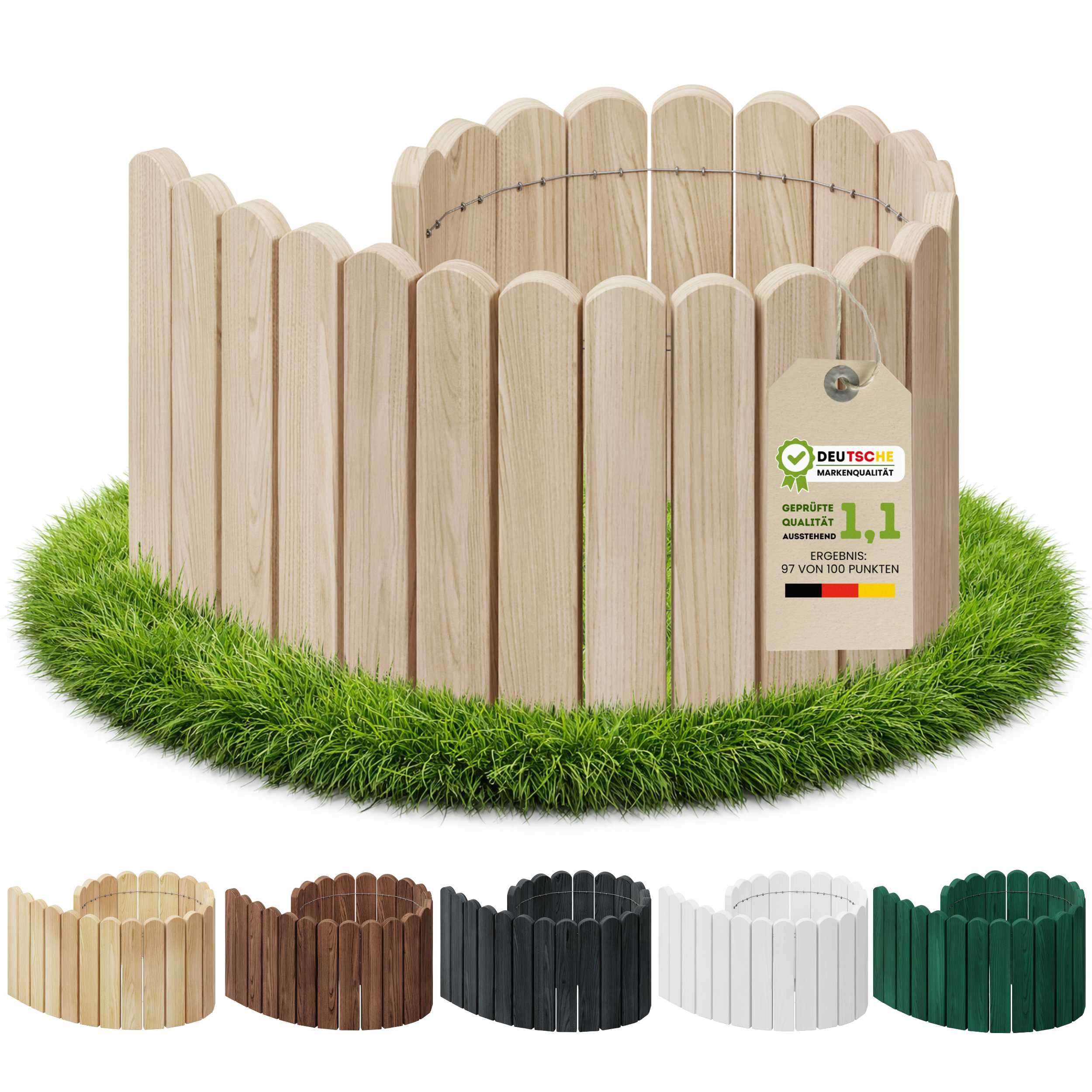 Floranica Palisade Rollzaun Beeteinfassung Beetumrandung Rasenkante Mini Gartentaun, LxH: 100x10 cm, Unbehandelt, Dekozaun Umzäunung von Blumenbeeten Wege Kräutergarten Rasenbegrenzung