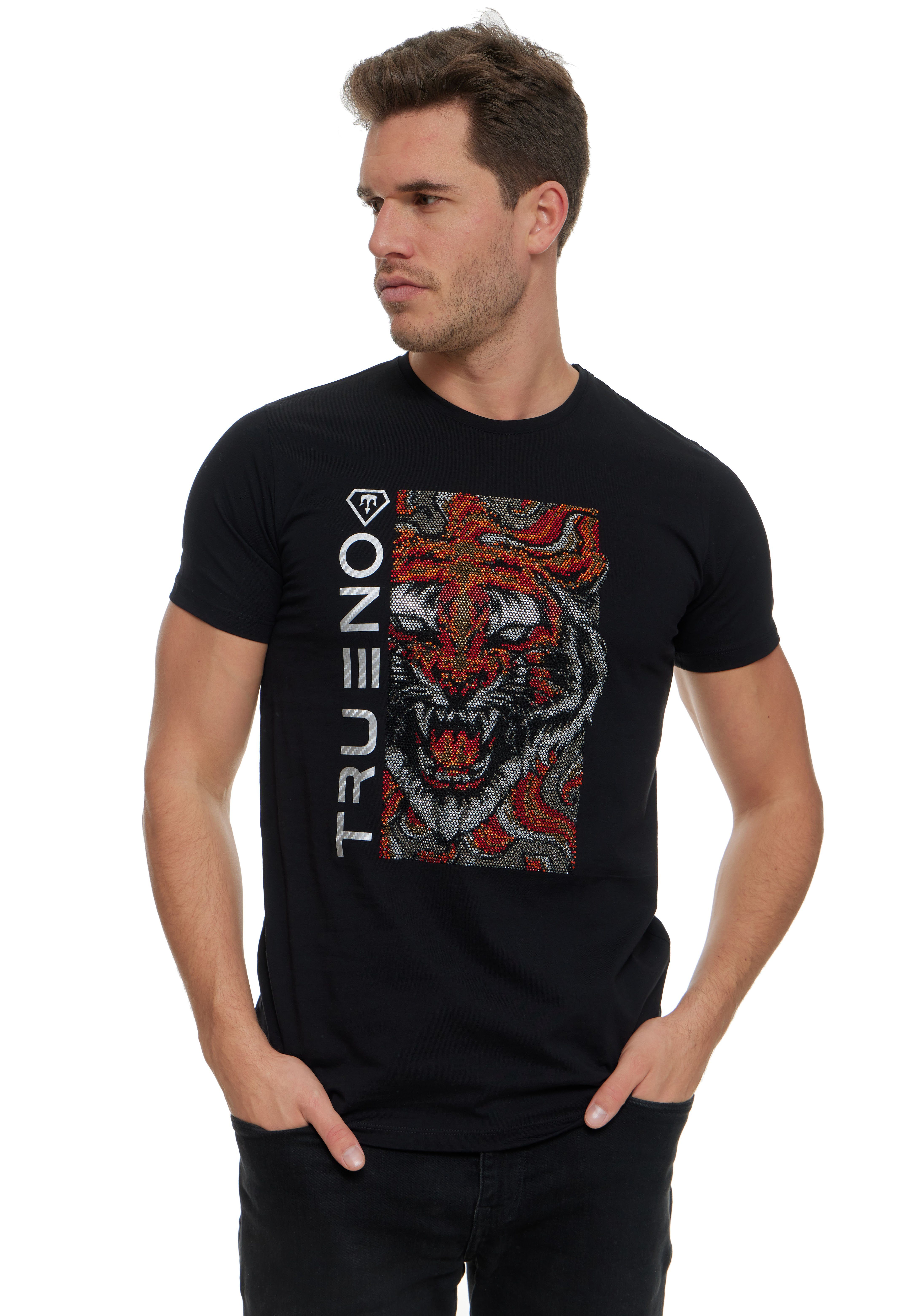 TRUENO T-Shirt Herren Kurzarm T-Shirt mit Tiger Motiv Strass von TRUENO