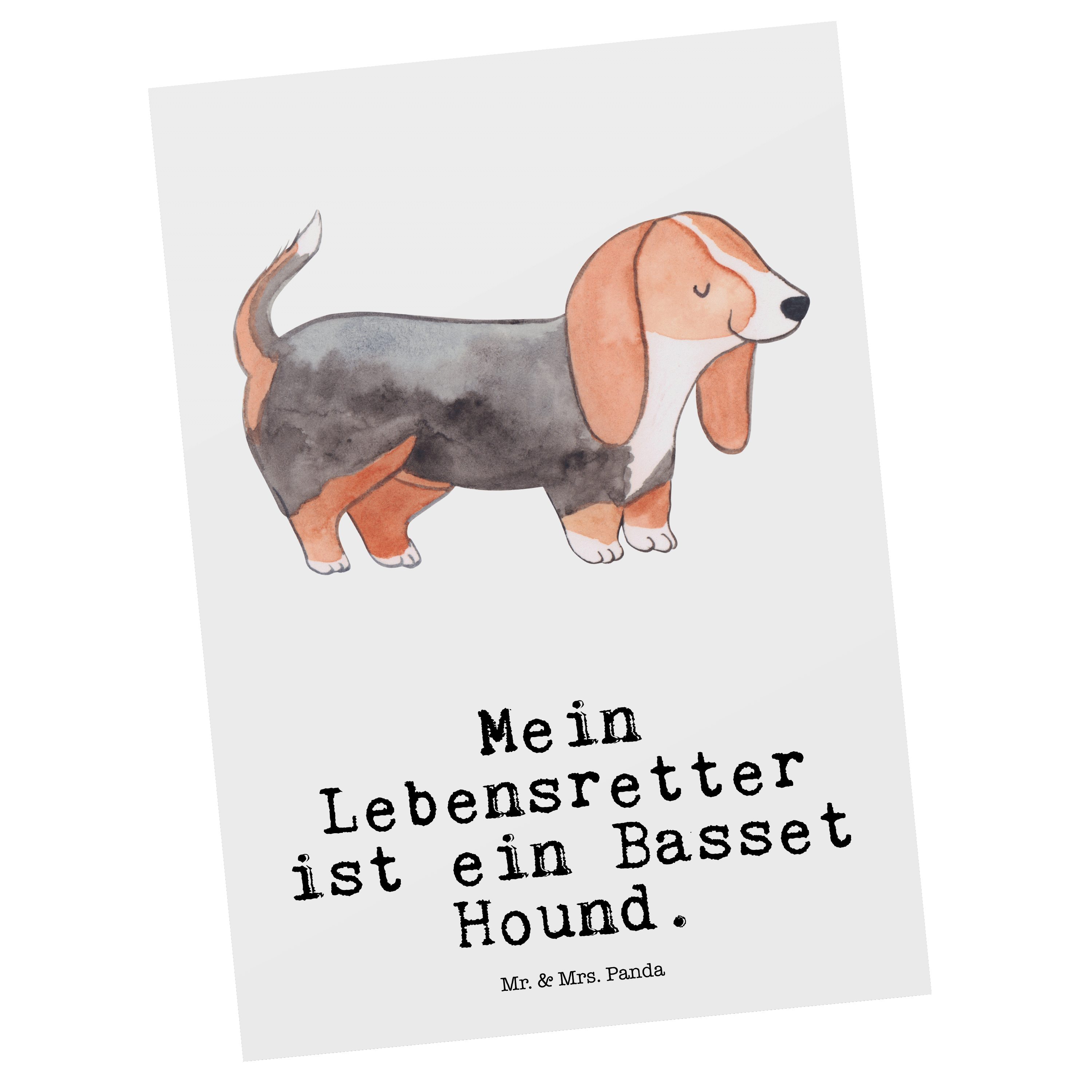 Mr. & Mrs. Panda Postkarte Basset Hound Lebensretter - Weiß - Geschenk, Ansichtskarte, Dankeskar