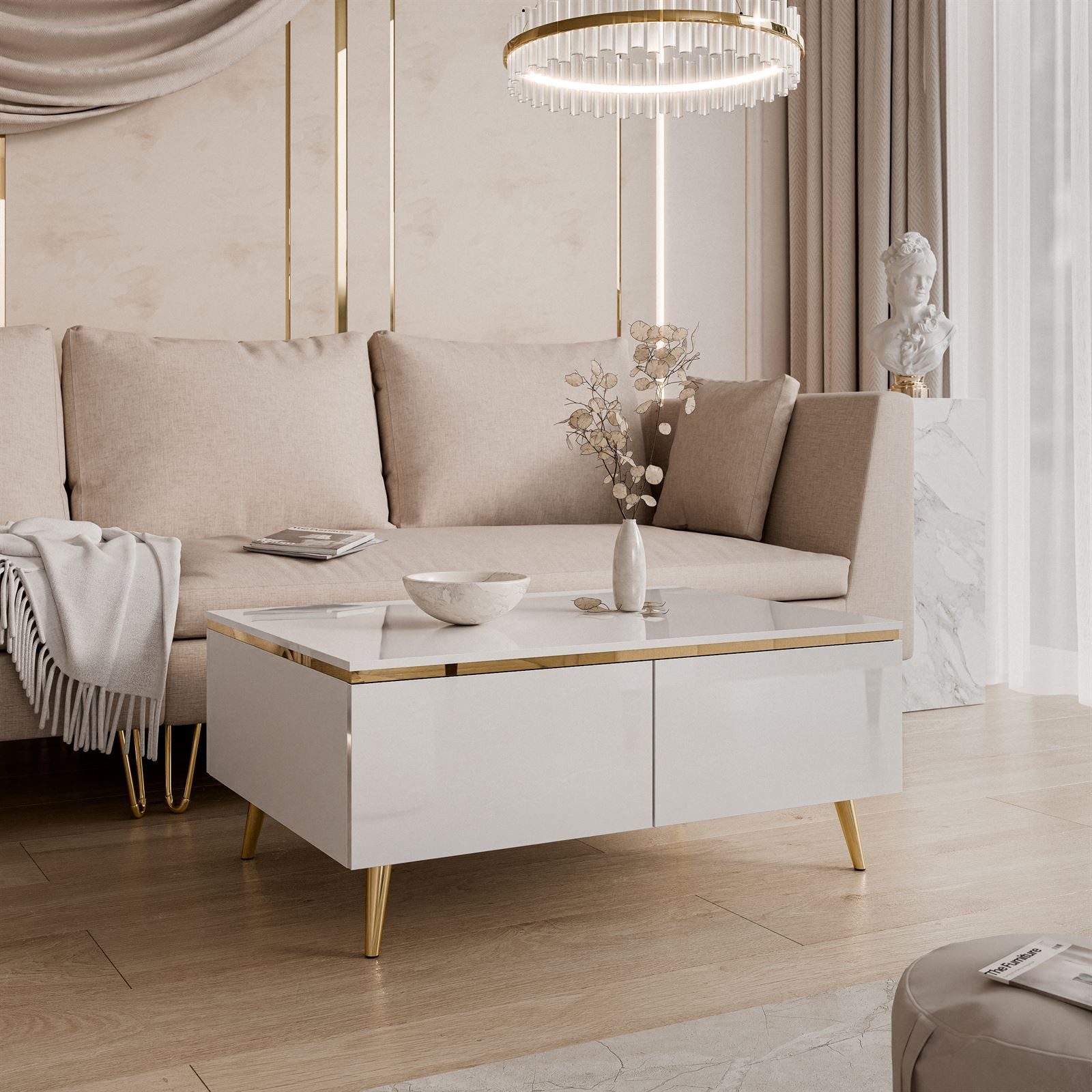 Lookway Couchtisch Couchtisch AURORA weiß glänzend mit Stauraum günstig online kaufen