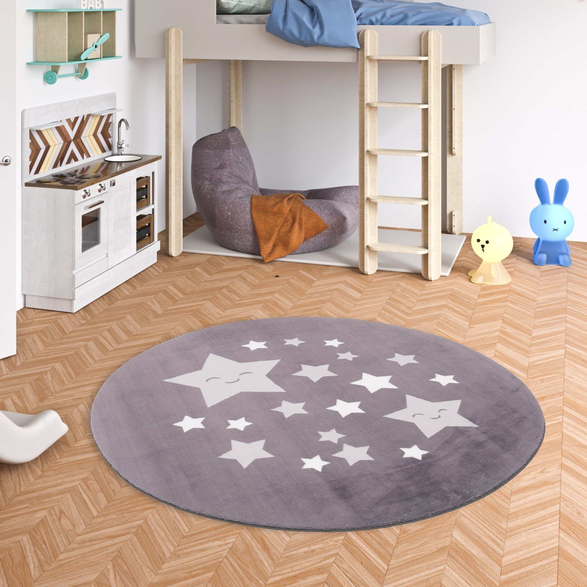 Pergamon Kinderteppich Super Soft Fellteppich Pearl Kids Sterne Rund, Rund, günstig online kaufen