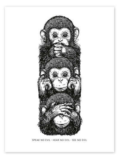 Posterlounge Poster Editors Choice, Speak no evil - Hear no evil - See no evil I, Wohnzimmer Illustration