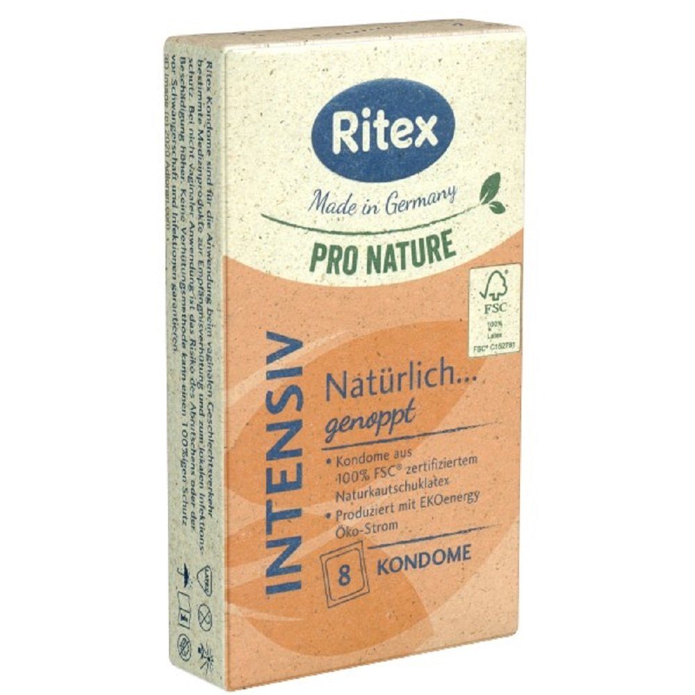 Ritex Kondome PRO NATURE Intensiv Packung mit, 8 St., umweltfreundliche und nachhaltige Kondome mit Noppen