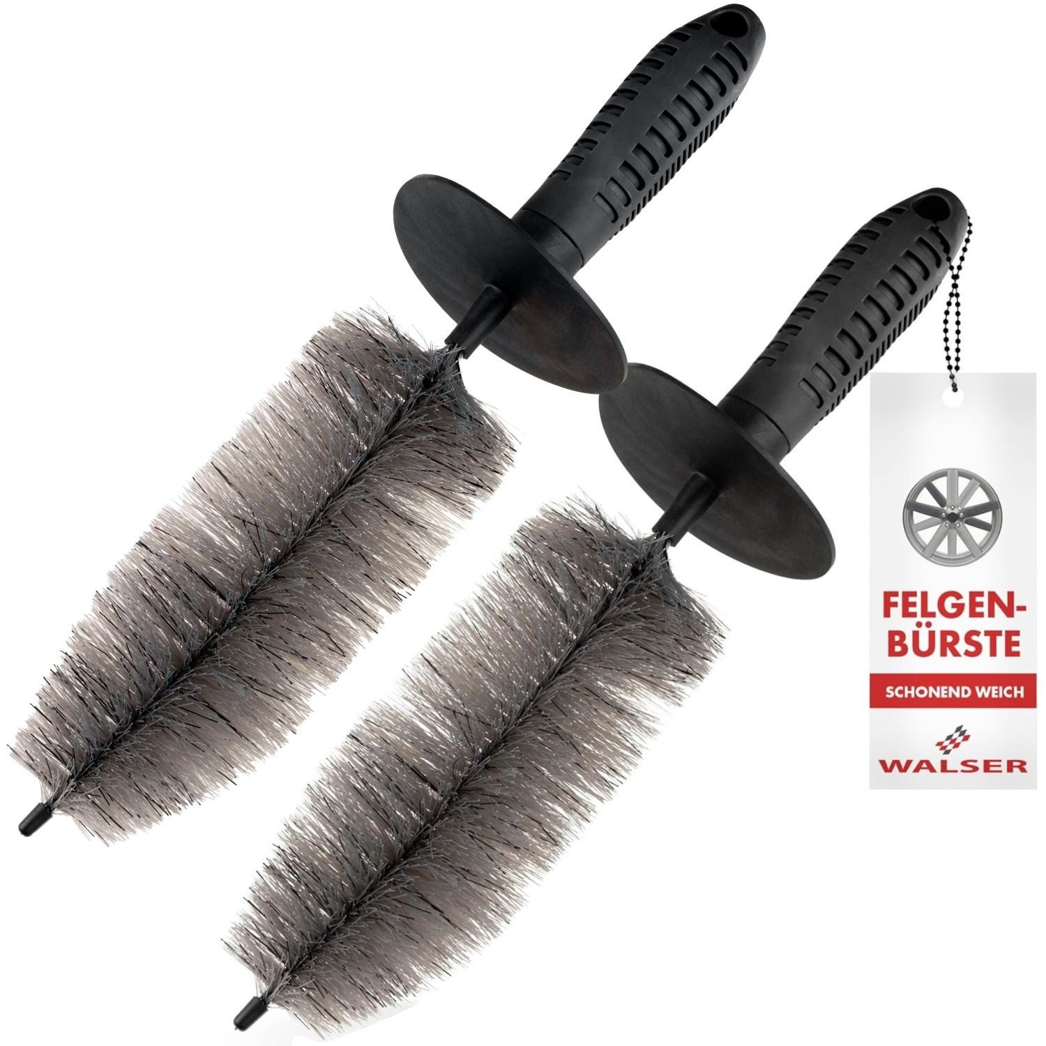 WALSER Felgenbürste 2x Felgenbürste mit Borsten Kratzfrei 37cm, Stahlfelgen, Alufelgen, Felgen, (Set, 2-tlg., 2x Waschbürste für Felgen), Felgen Bürste Felgenreiniger Auto Waschbürste Aufbereitung Reinigung