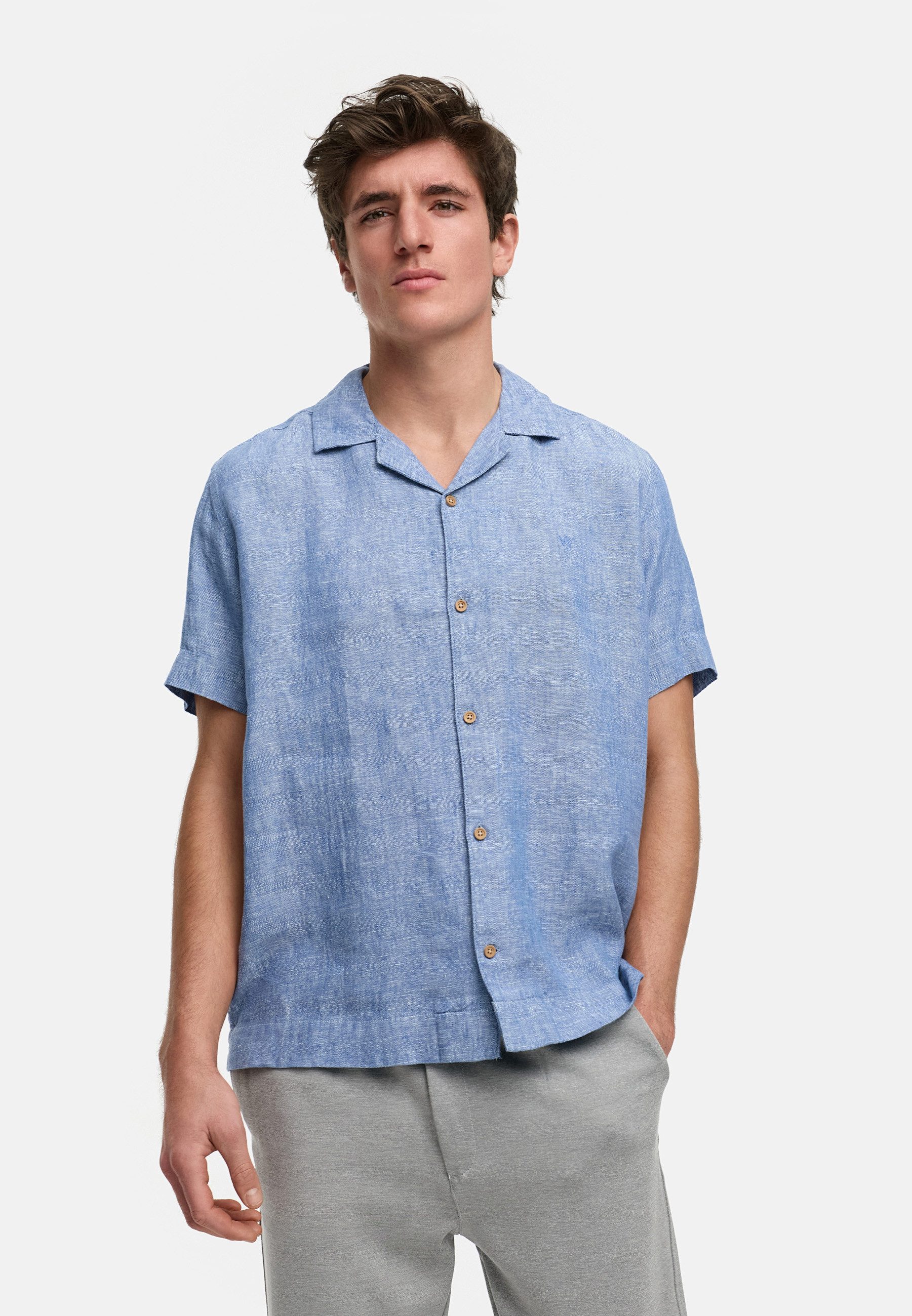 Kronstadt Kurzarmhemd Herren KSAyers Herrenhemd Kurzarm luftig-leicht aus reinem Leinen