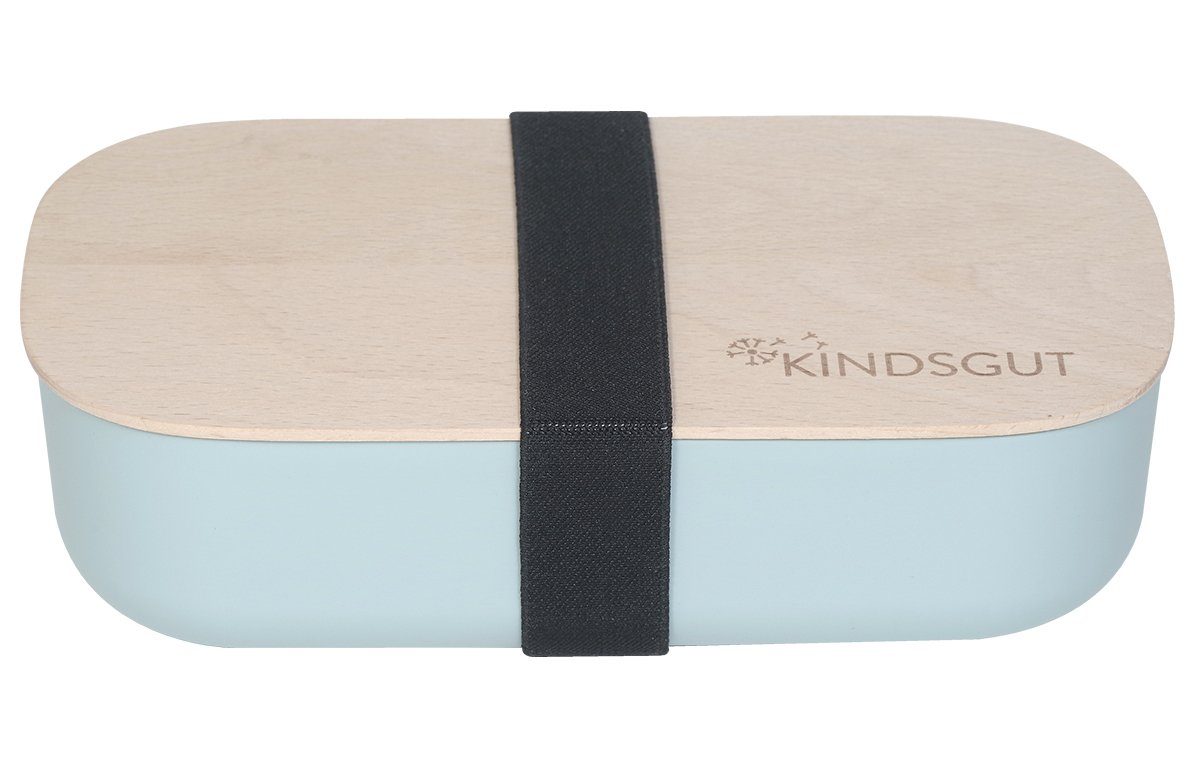 KINDSGUT Lunchbox Brotdose, Bio-Kunststoff, aus Bio-Kunststoff mit Deckel aus unlackiertem Buchenholz, Aquamarin