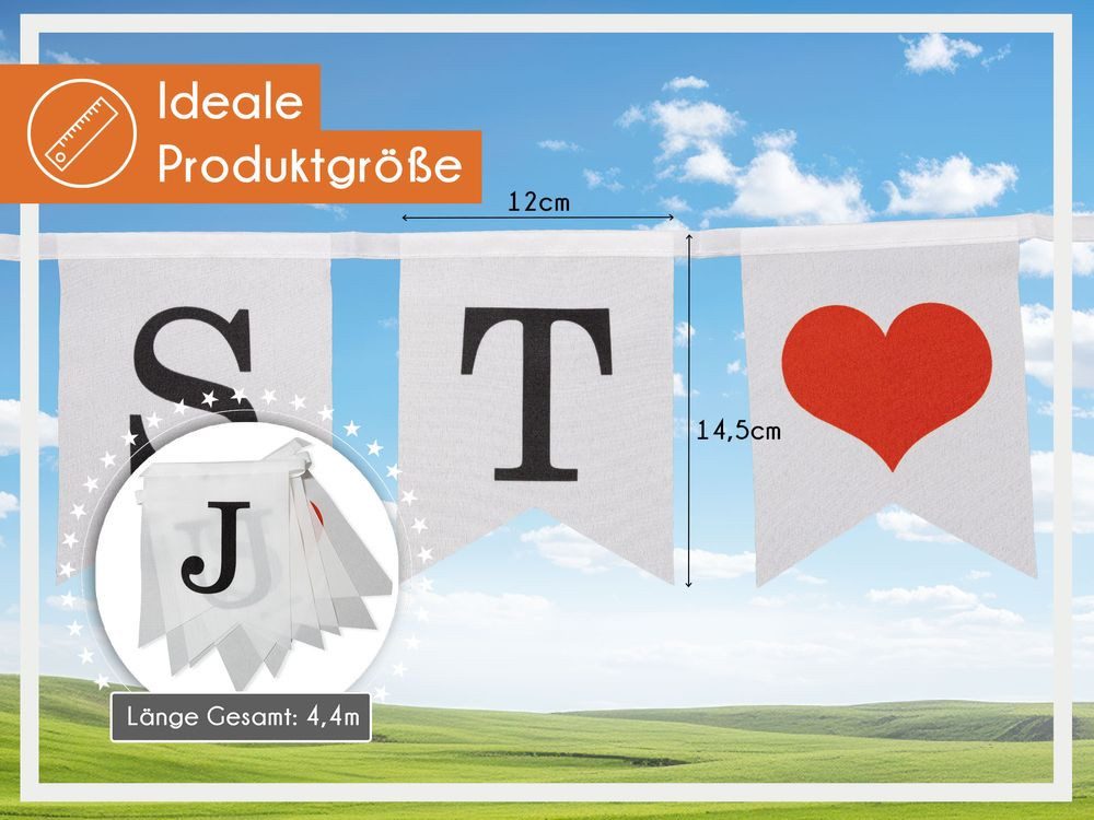 PHENO FLAGS Flagge Wimpelketten-Set JUST MARRIED aus Stoff, 2x Wimpelketten