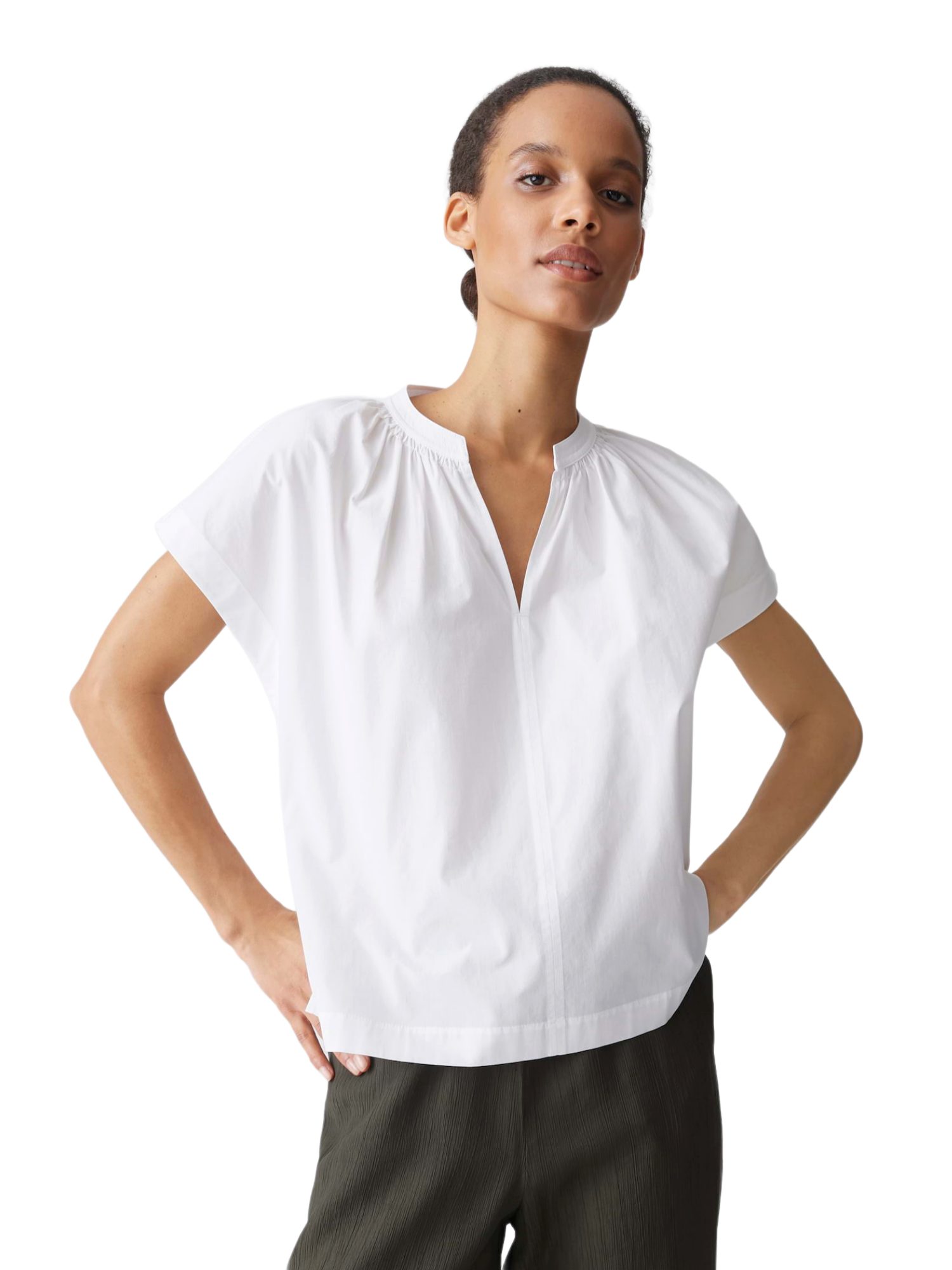 OPUS Blusenshirt weiß,Casual,Baumwolle,Unifarben,V-Ausschnitt,Kurz,Loose Fit