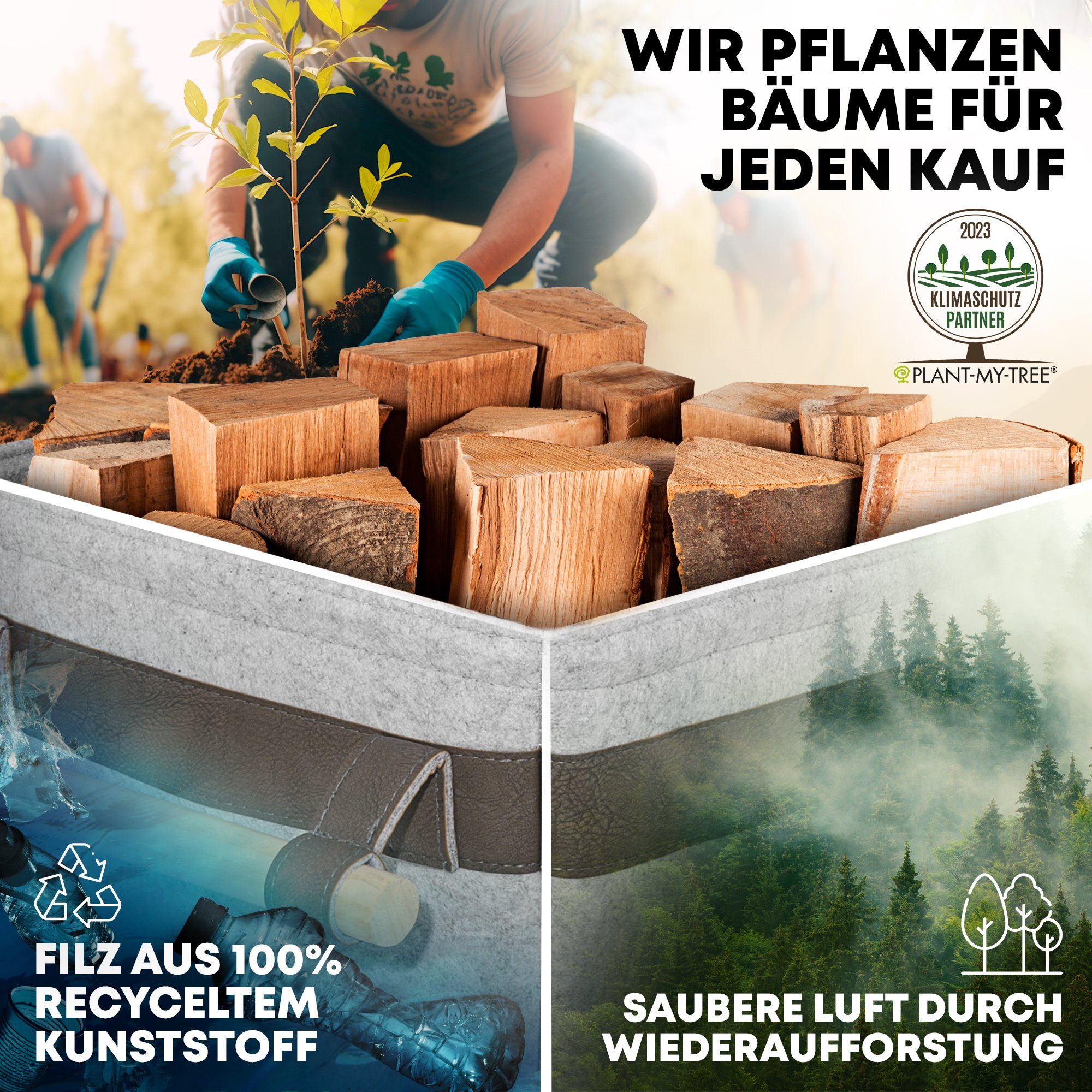 OAKAGE Kaminholzkorb Holzkorb für Kaminholz Feuerholzkorb Brennholzkorb Kaminkorb Filzkorb (Set, 1 x Holzkorb + 1 x Zündholzkorb), einfallsichere Seitenwände