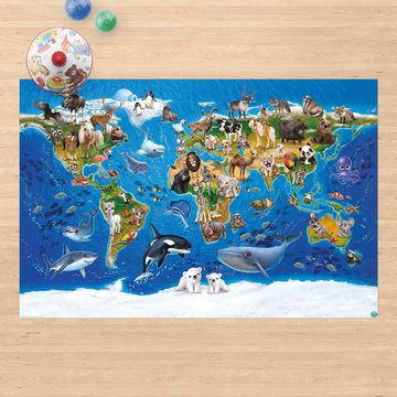 Kinderteppich Vinyl Kinderzimmer Tiere Weltkarte Mädchen Jungen, Bilderdepot24, rechteckig - bunt glatt, nass wischbar (Saft, Tierhaare) - Saugroboter & Bodenheizung geeignet