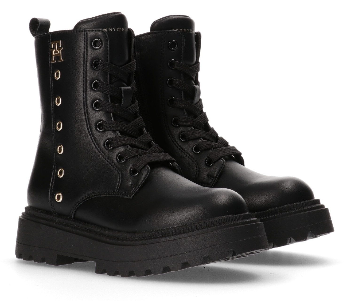Tommy Hilfiger Schnurboots Chunky Boots Plateaustiefel Schnurstiefel mit Nieten besetzt