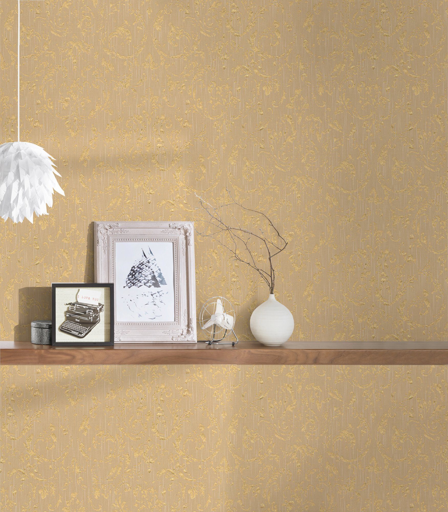 matt, Architects gold/beige Paper samtig, glänzend, Metallic Ornament Barock Silk, Création A.S. Tapete Textiltapete Barock,