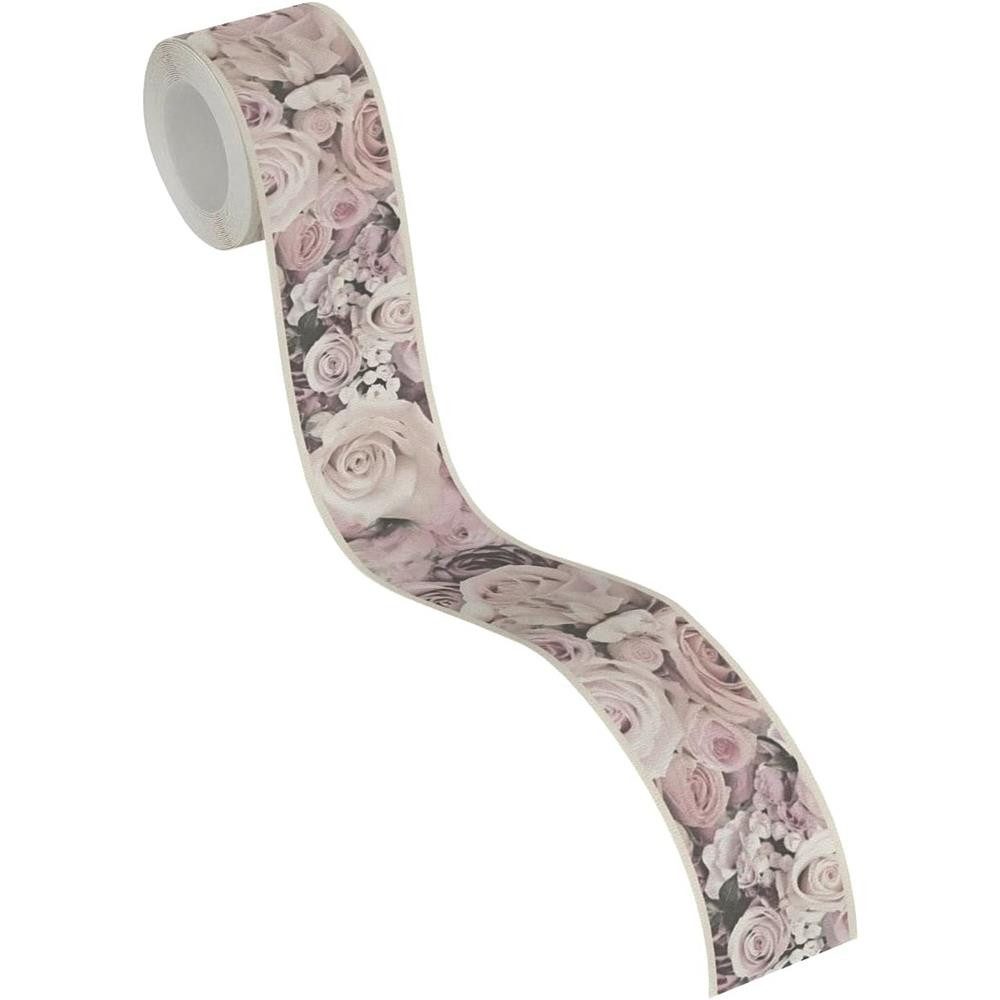 A.S. Création Bordüre Tapetenbordüre Selbstklebend Blumen Creme, Rosa & Grau 5,00 m x 0,05 m, floral