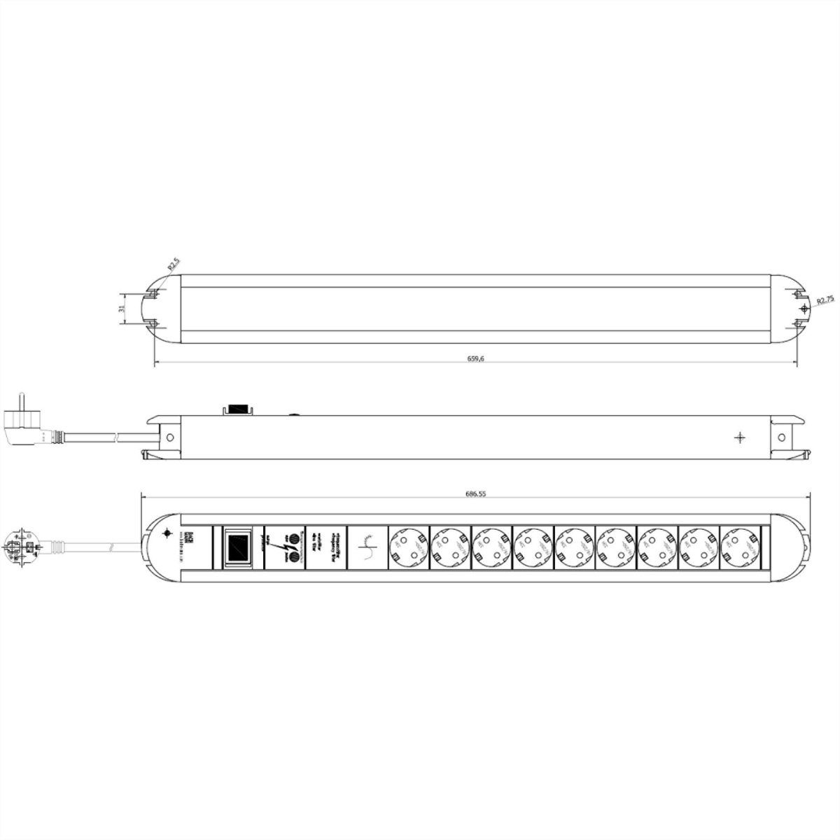Steckdosenleiste Primo Bachmann Steckdosenleiste 1.75 Gerätevollschutz Schalter 9fach m) und (Kabellänge