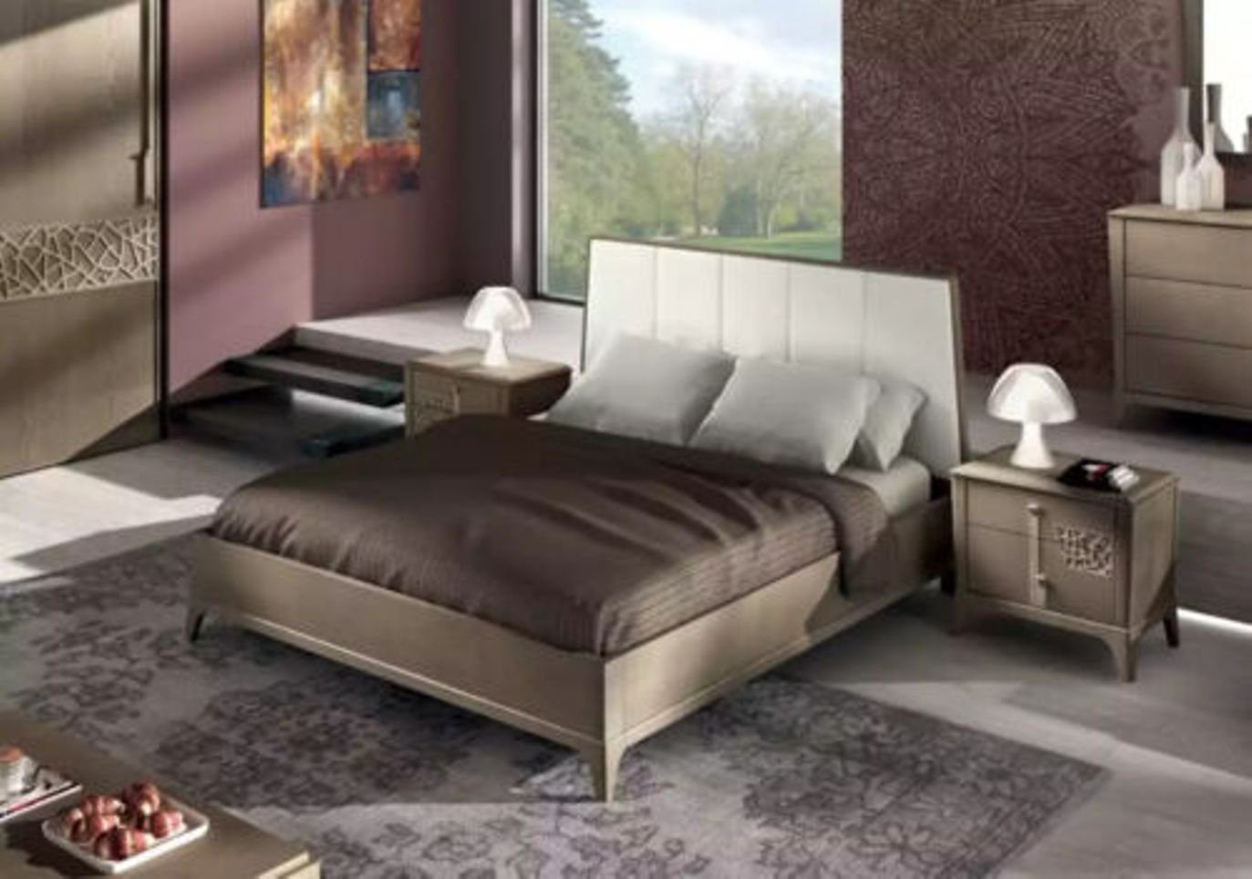 Bett Design Sets 2x Nachttische Möbel, Klassischer Italy Schlafzimmer Made (3-St., Schlafzimmer-Set JVmoebel 2x Bett + in Nachttische),