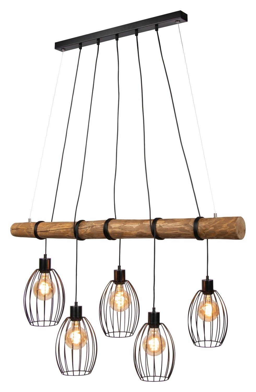 SPOT Light Pendelleuchte TRABO, 5-flammig, Kiefernholz, Metall, ohne Leucht günstig online kaufen